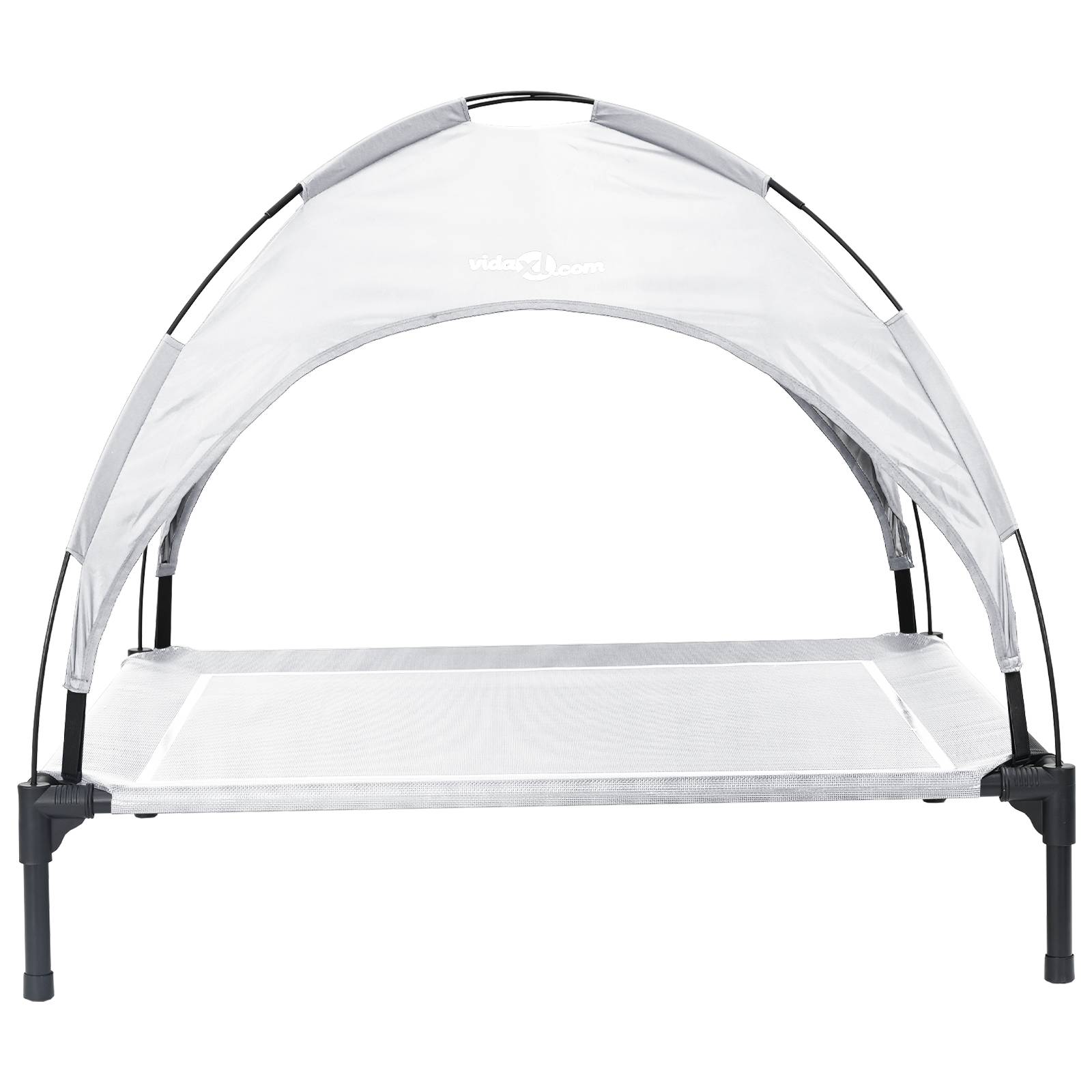 vidaXL Hochgestelltes Hundebett mit abnehmbarem Dach Silbergrau XL Stahl