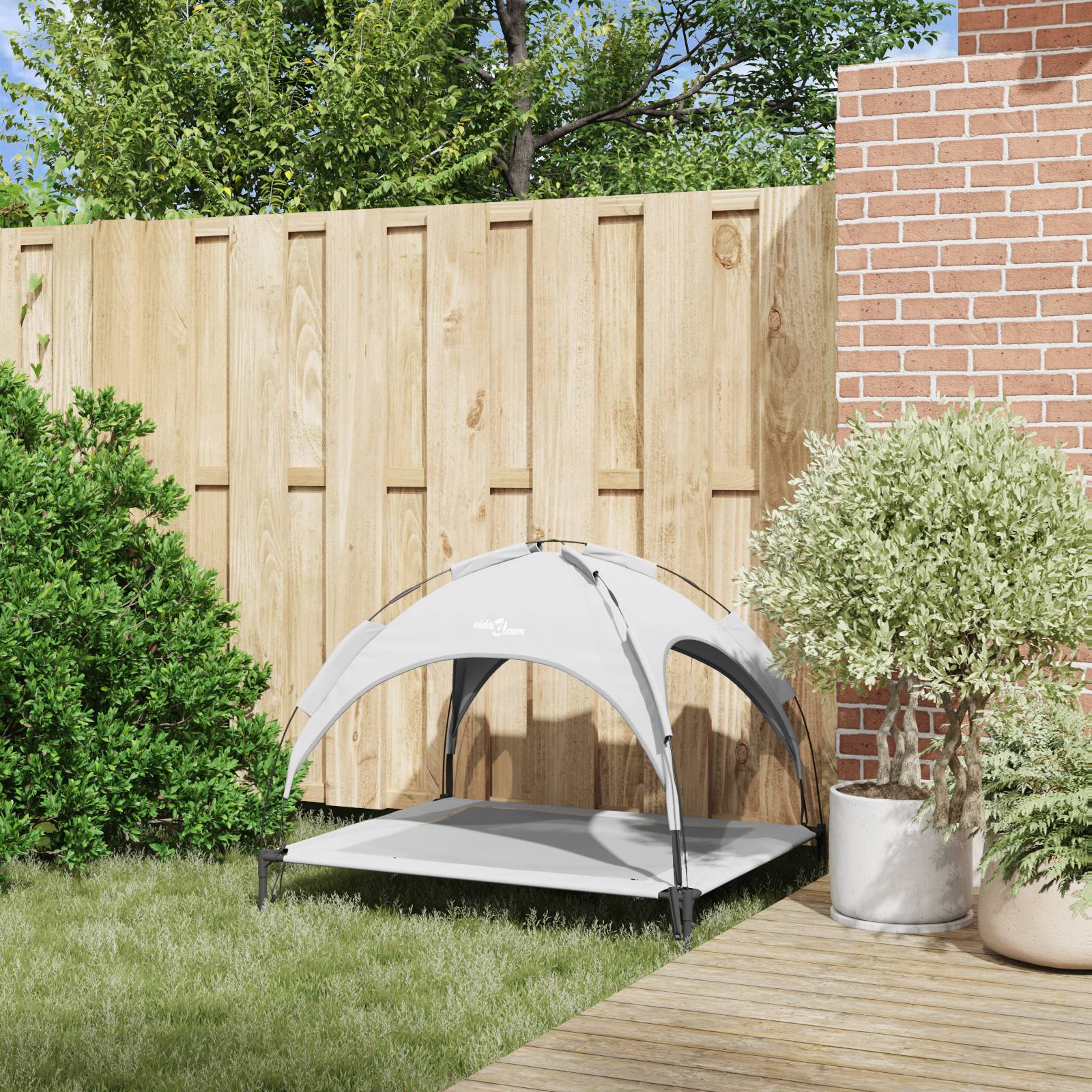 vidaXL Hochgestelltes Hundebett mit abnehmbarem Dach Silbergrau XL Stahl