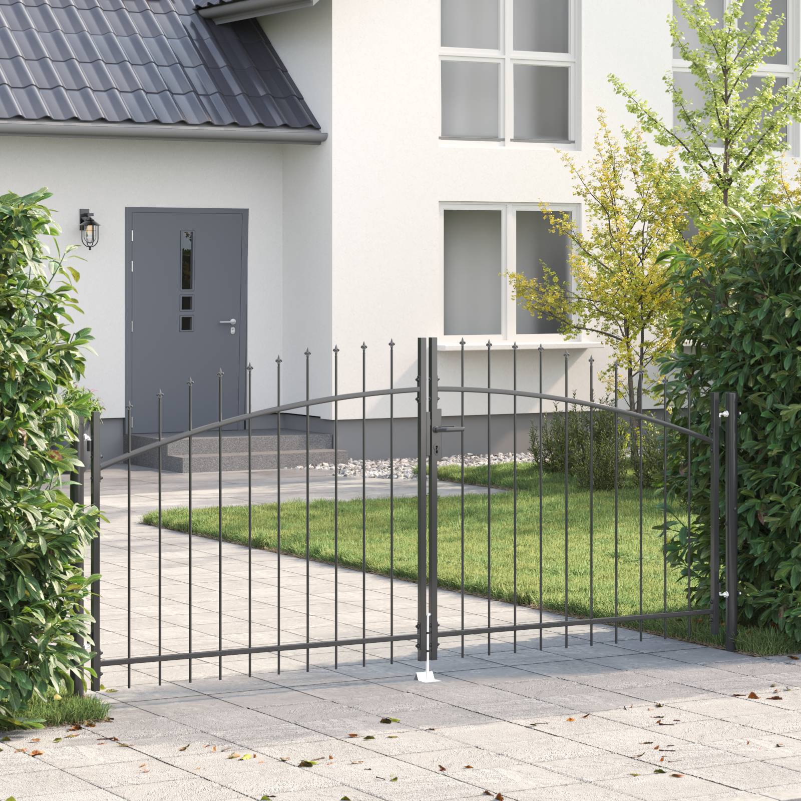 vidaXL Gartentor mit Spitzen-Doppeltor Grau 125x300 cm Stahl