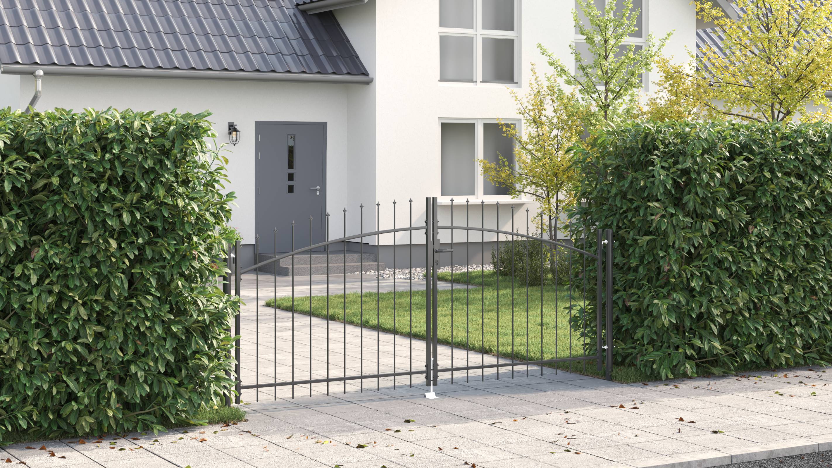 vidaXL Gartentor mit Spitzen-Doppeltor Grau 125x300 cm Stahl