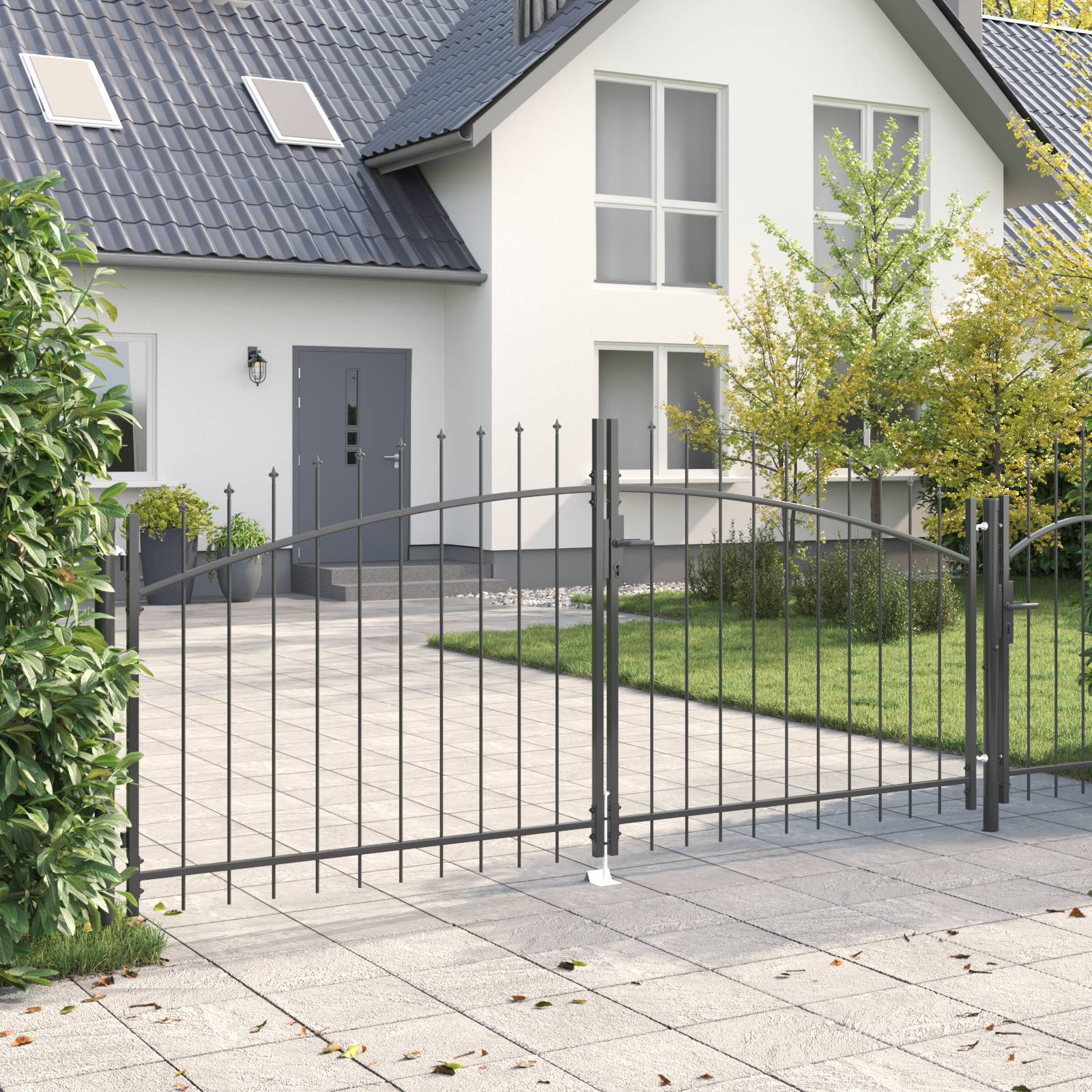 vidaXL Gartentor mit Spitzen-Doppeltor Grau 125x300 cm Stahl