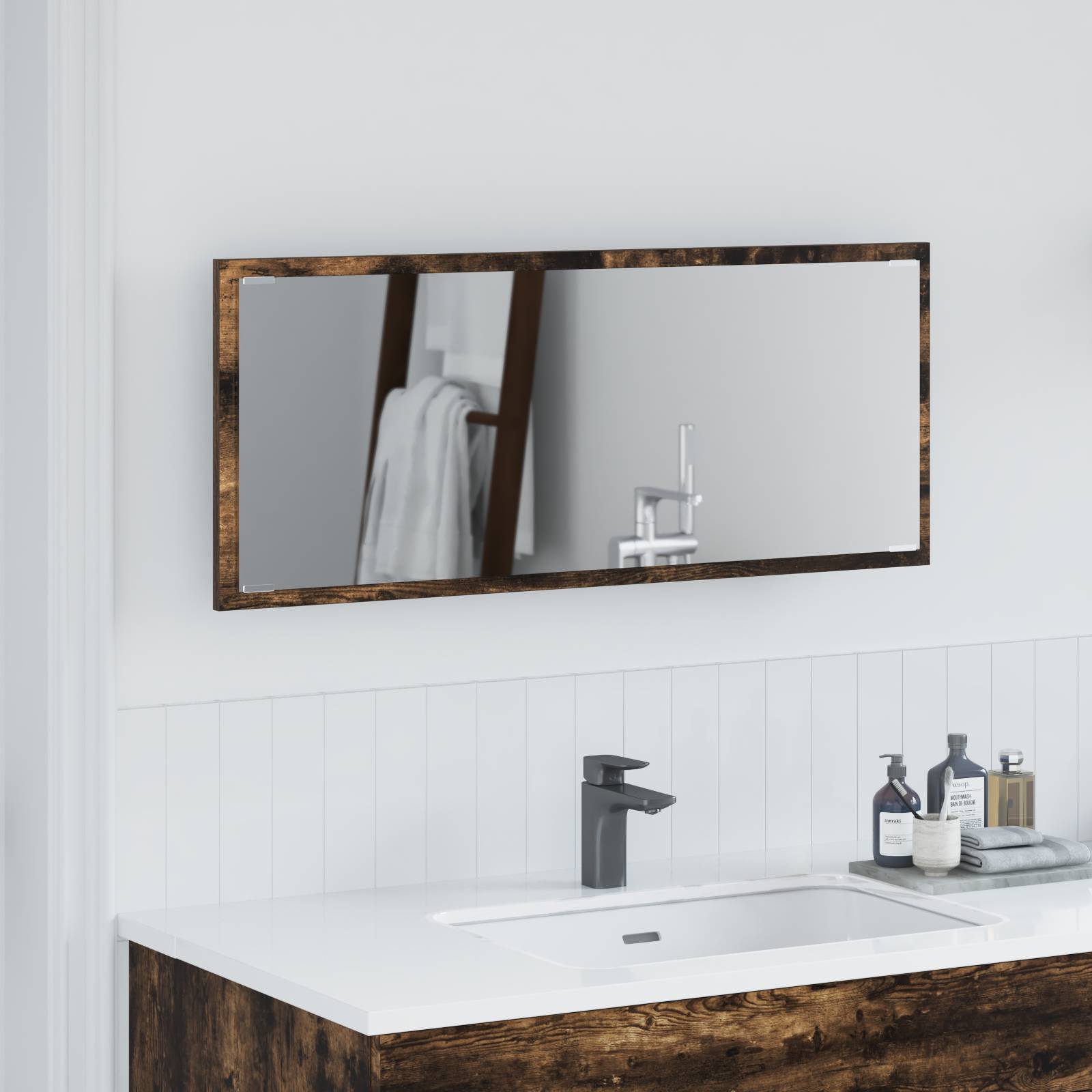 vidaXL LED Badezimmer Spiegel Räuchereiche 90x8,5x37 cm Holzwerkstoff