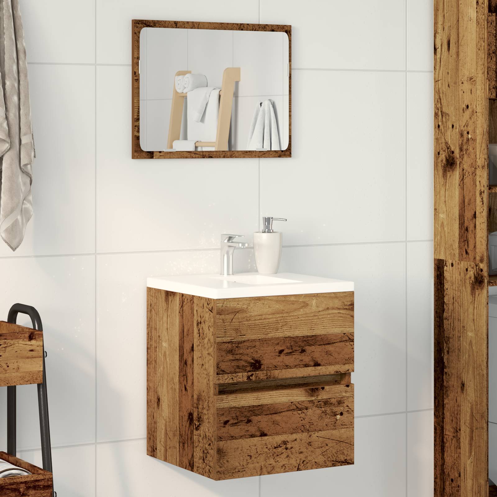 vidaXL Badezimmer-Waschbeckenschrank Altholz-Optik 41x38,5x45 cm Holzwerkstoff