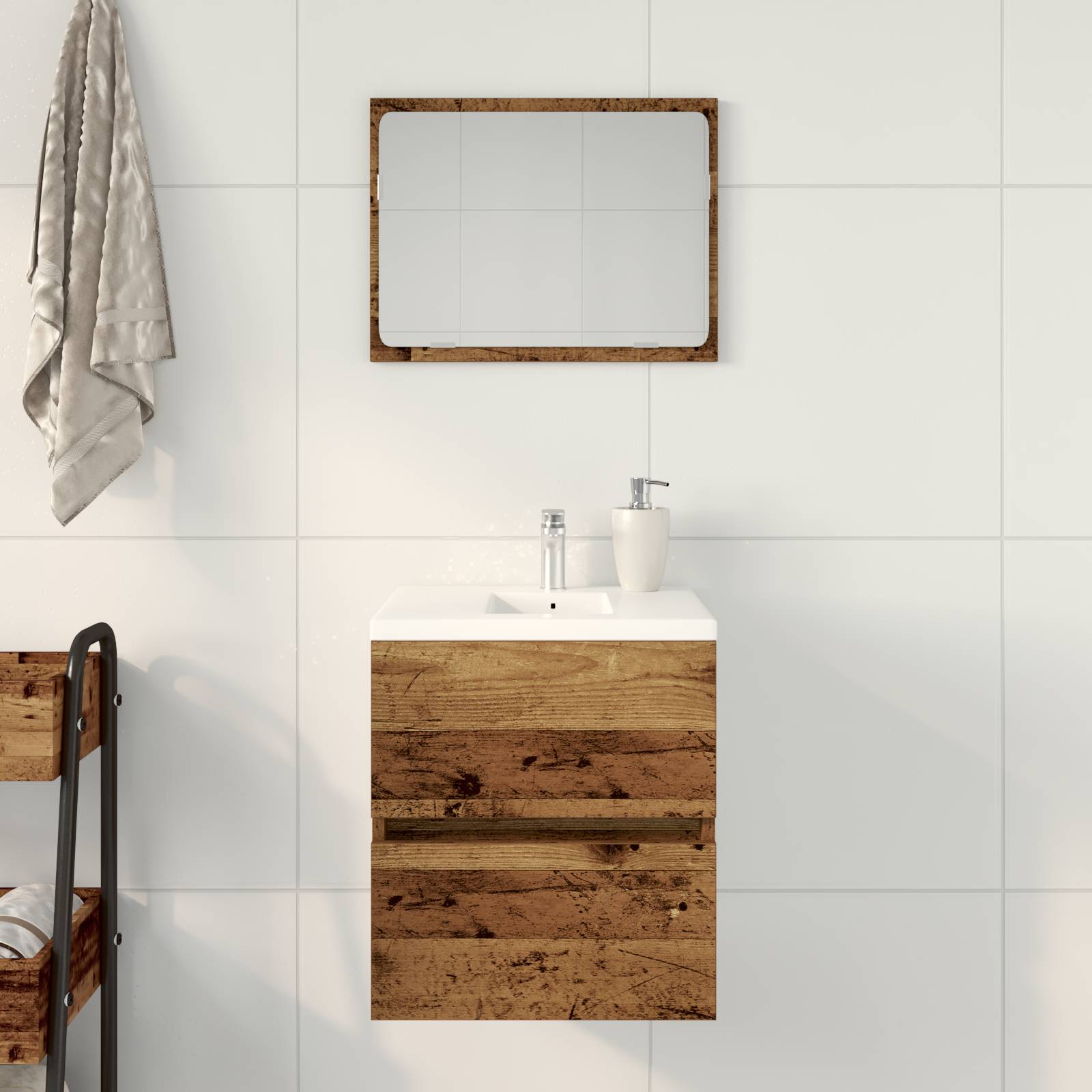 vidaXL Badezimmer-Waschbeckenschrank Altholz-Optik 41x38,5x45 cm Holzwerkstoff