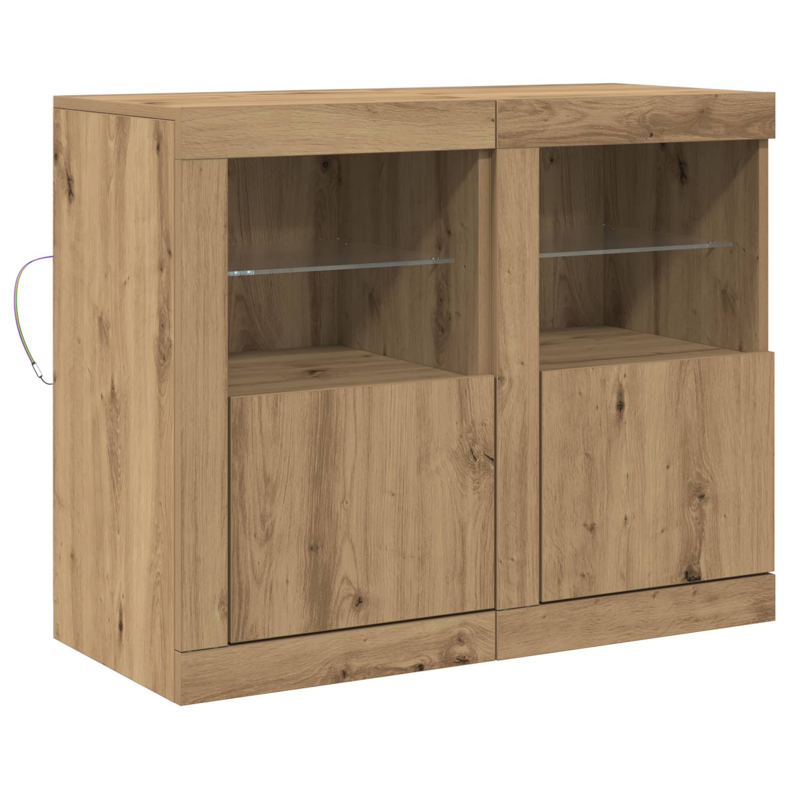 vidaXL Seitenschränke mit LED-Lichtern 2 Stück Artisan Eiche 41x37x67 cm