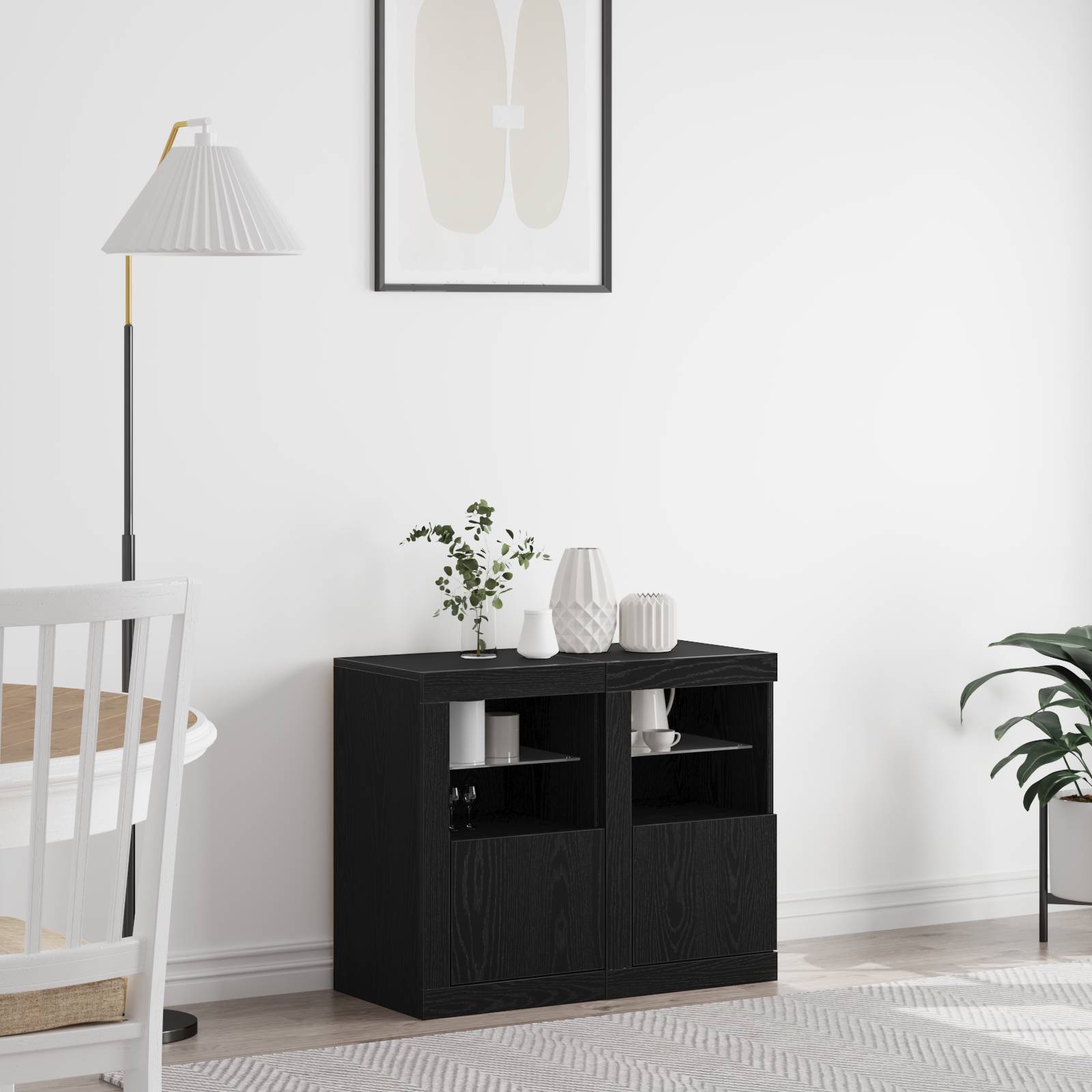 vidaXL Seitenschränke mit LED-Lichtern 2 Stück Schwarz Eiche 41x37x67 cm