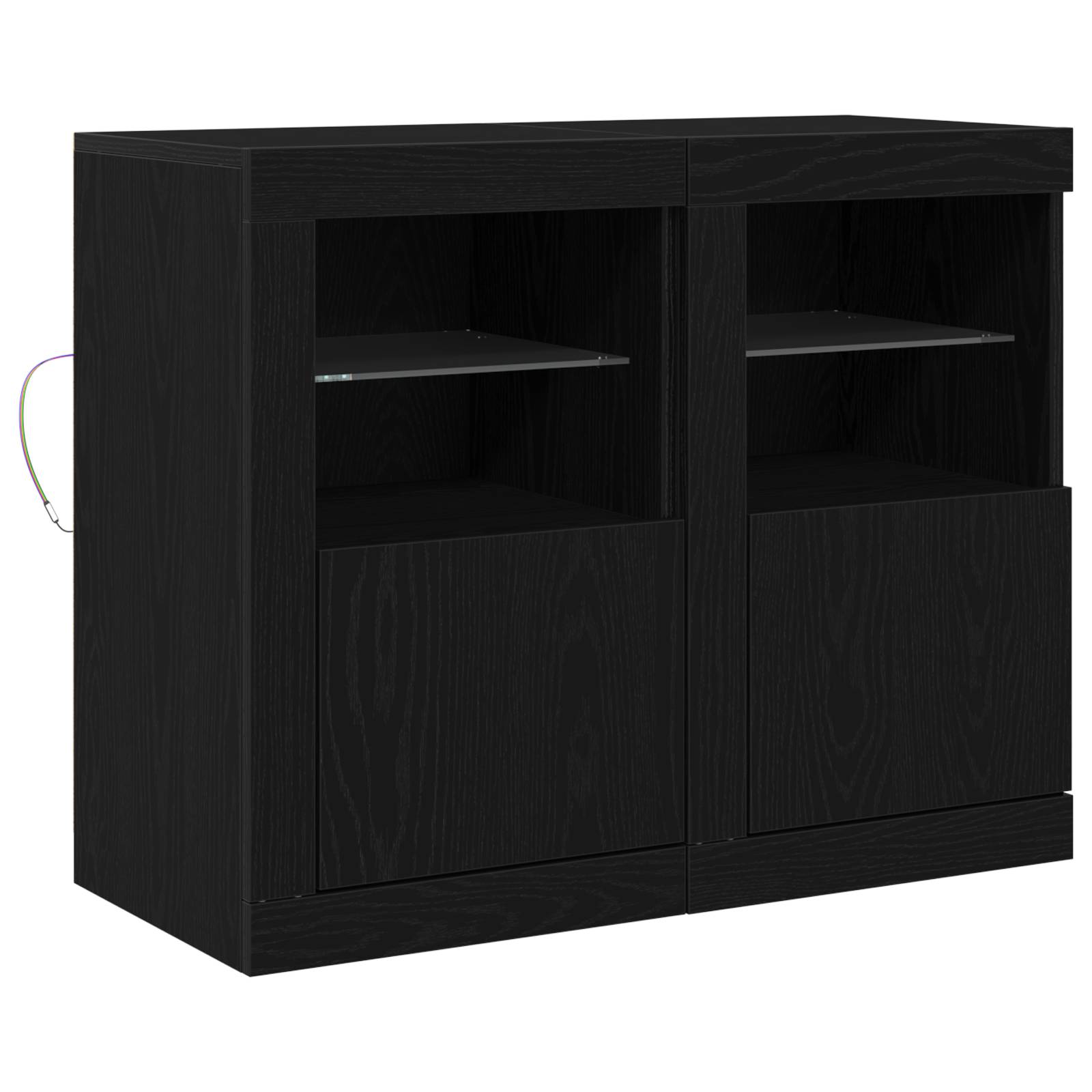vidaXL Seitenschränke mit LED-Lichtern 2 Stück Schwarz Eiche 41x37x67 cm
