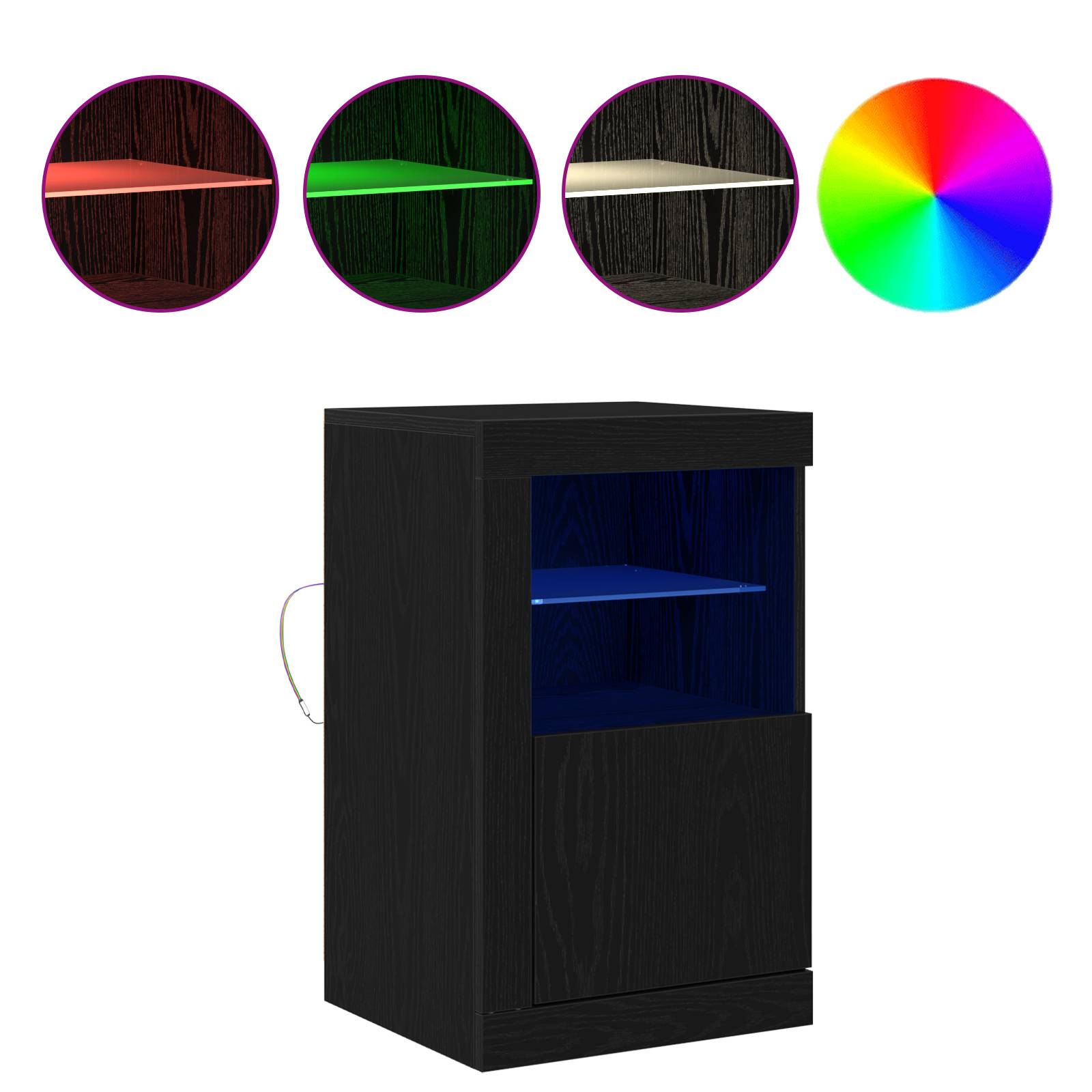 vidaXL Seitenschränke mit LED-Lichtern 2 Stück Schwarz Eiche 41x37x67 cm