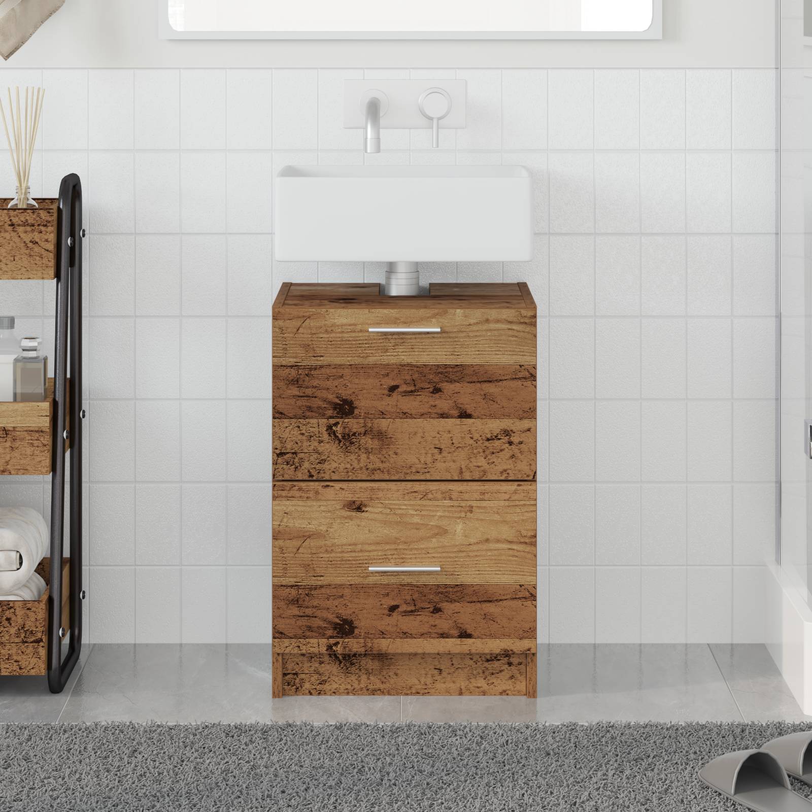 vidaXL Waschbecken Schrank Altholz 40x37x59 cm Schichtstoff