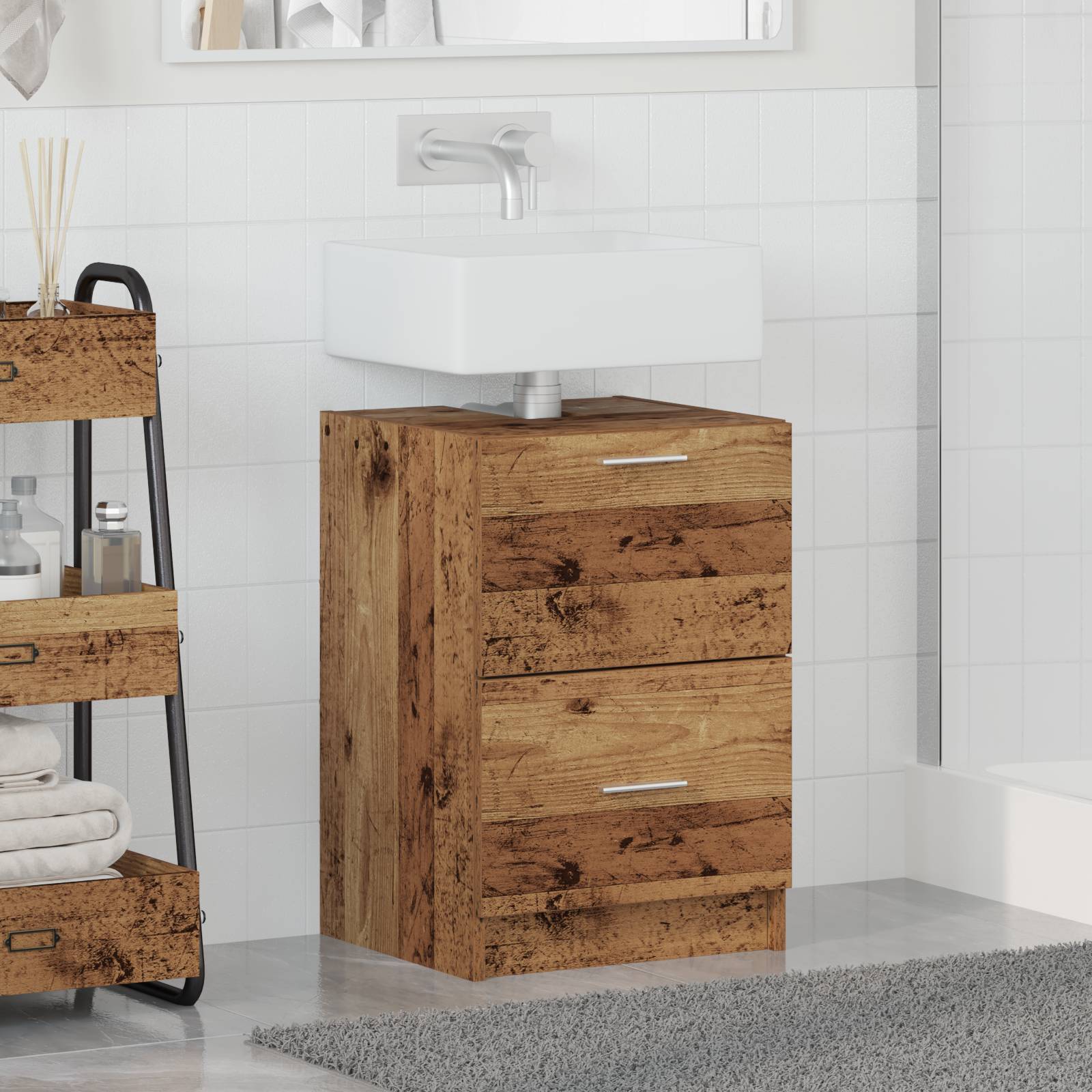 vidaXL Waschbecken Schrank Altholz 40x37x59 cm Schichtstoff