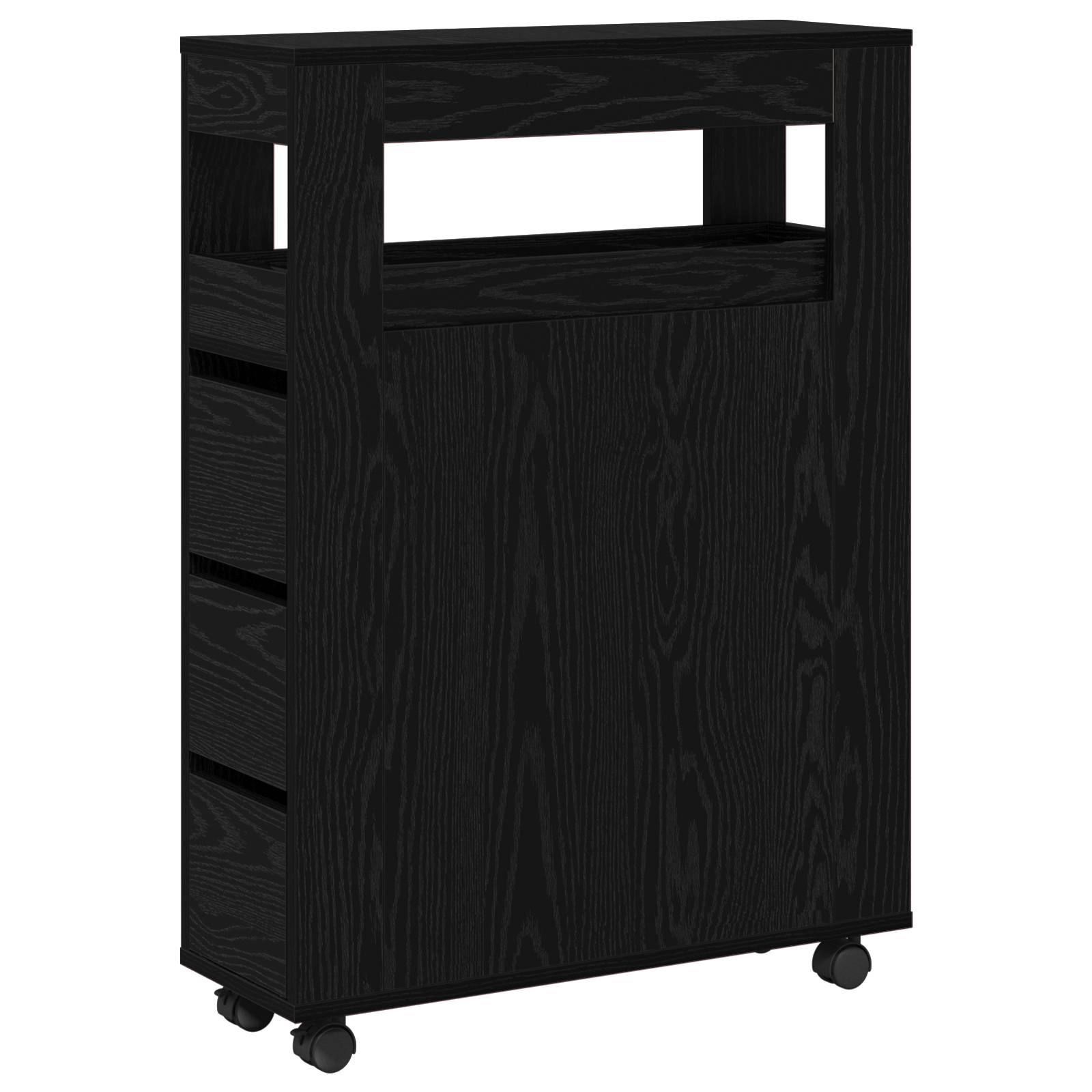 vidaXL Schmaler Badezimmer Schrank mit Rädern Schwarz Holz Spanplatte