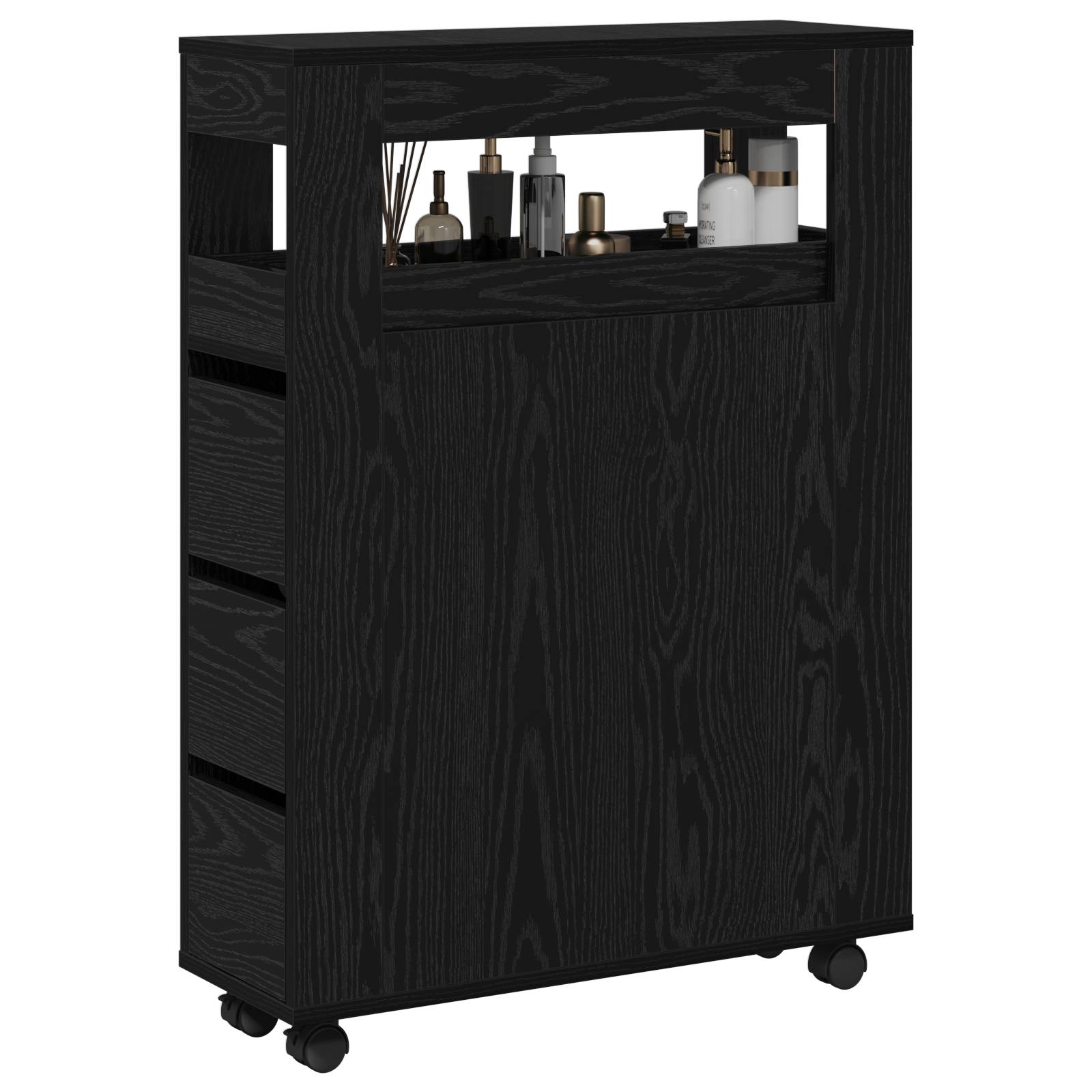 vidaXL Schmaler Badezimmer Schrank mit Rädern Schwarz Holz Spanplatte