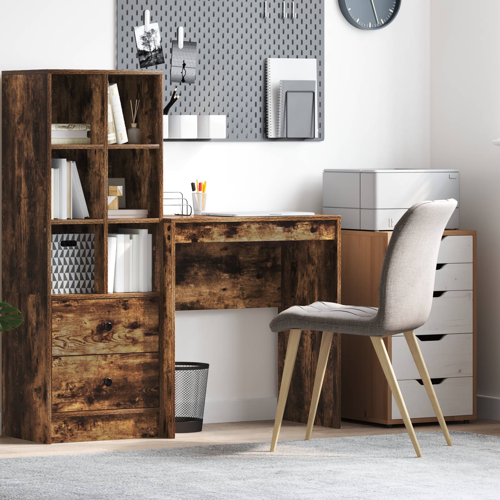 vidaXL Geräucherter Eichen-Schreibtisch Geräucherte Eiche MDF
