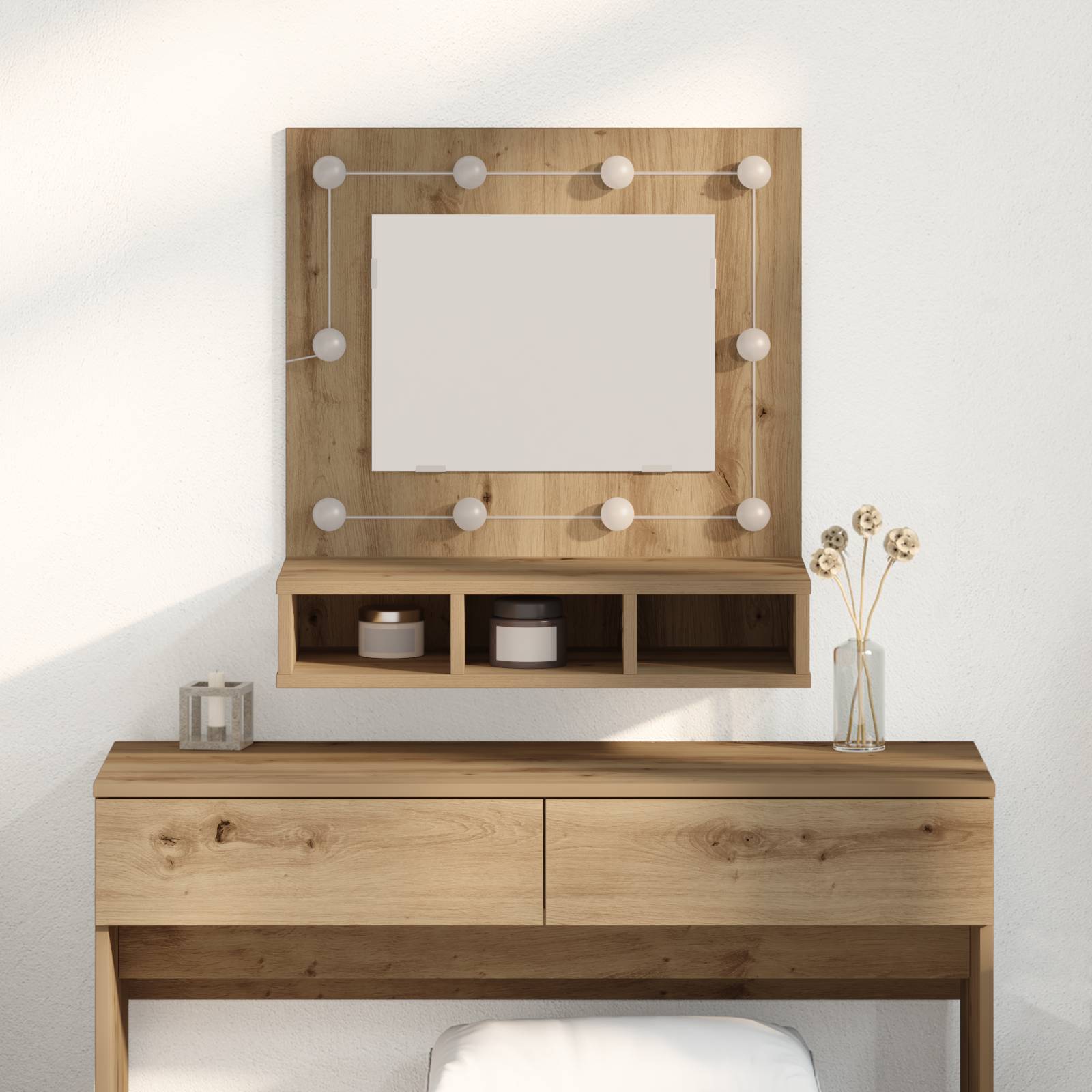 vidaXL Waschtisch mit Spiegel Eiche MDF, Glas 60 x 31.5 x 62 cm