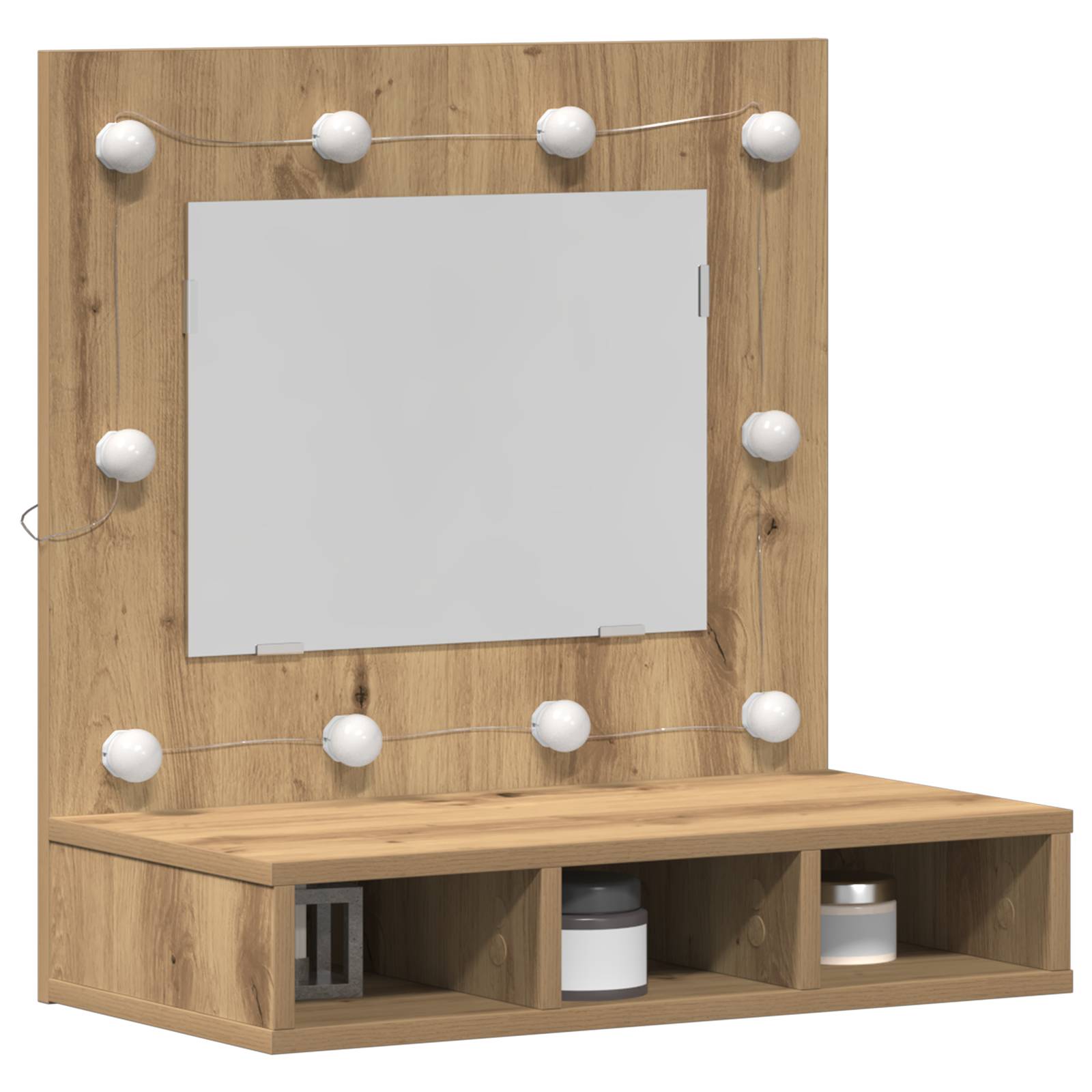 vidaXL Waschtisch mit Spiegel Eiche MDF, Glas 60 x 31.5 x 62 cm