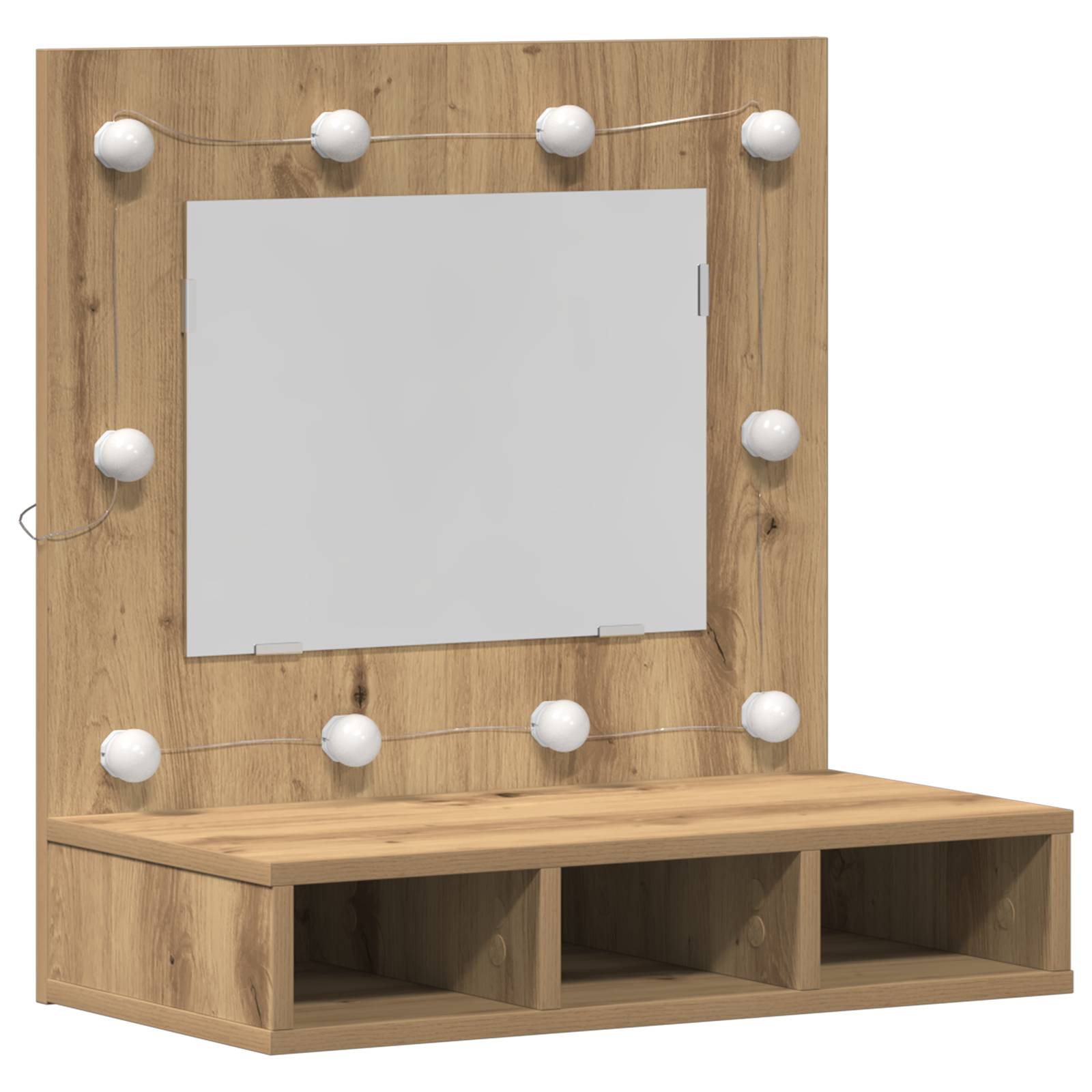 vidaXL Waschtisch mit Spiegel Eiche MDF, Glas 60 x 31.5 x 62 cm