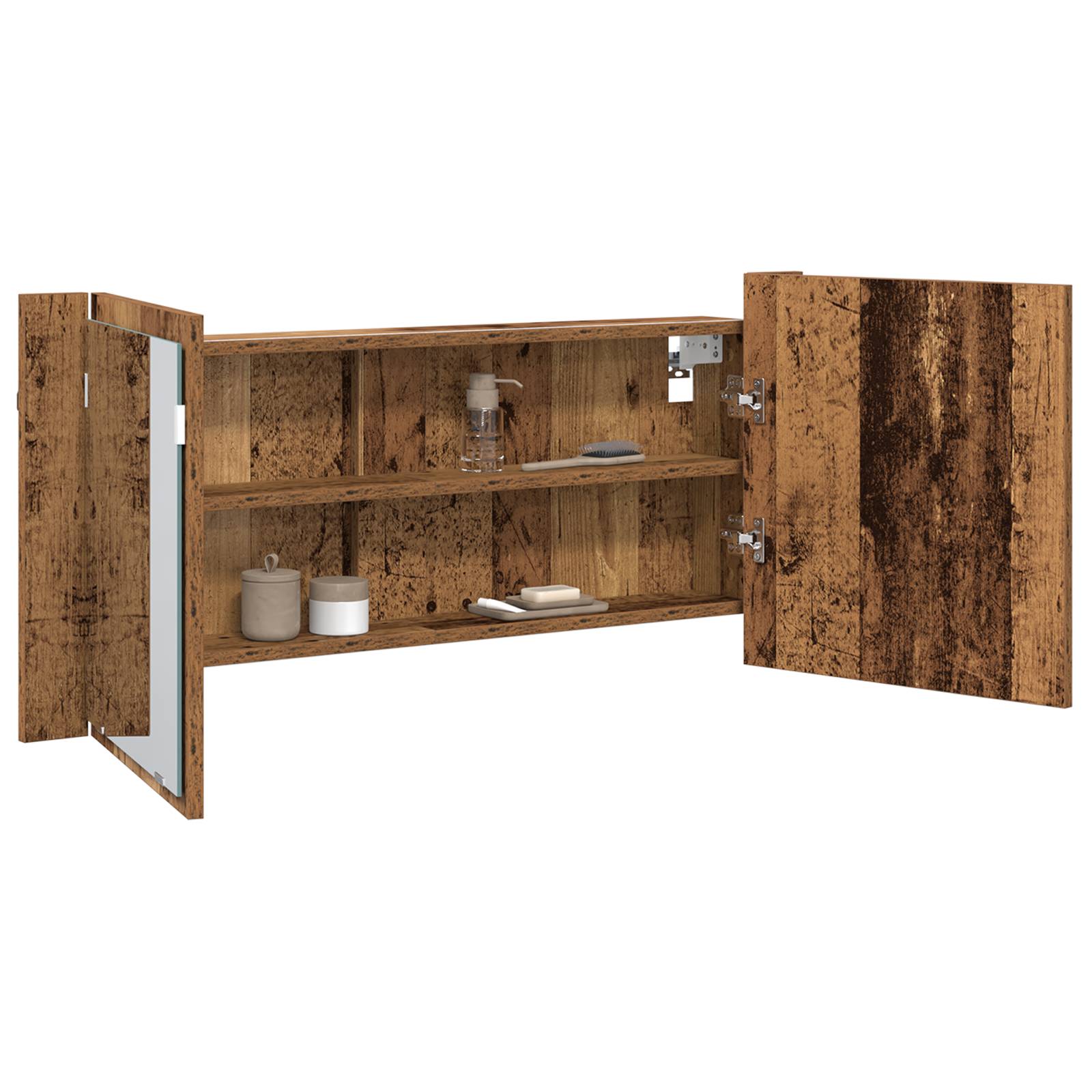 vidaXL LED Spiegelschrank Altes Holz 100x12x45 cm Faserholz
