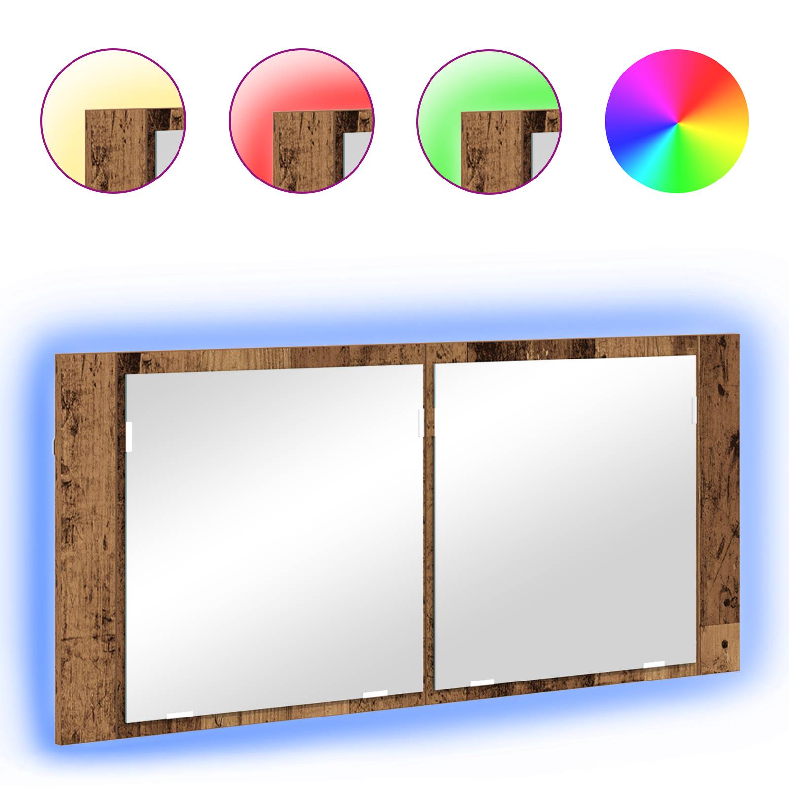 vidaXL LED Spiegelschrank Altes Holz 100x12x45 cm Faserholz