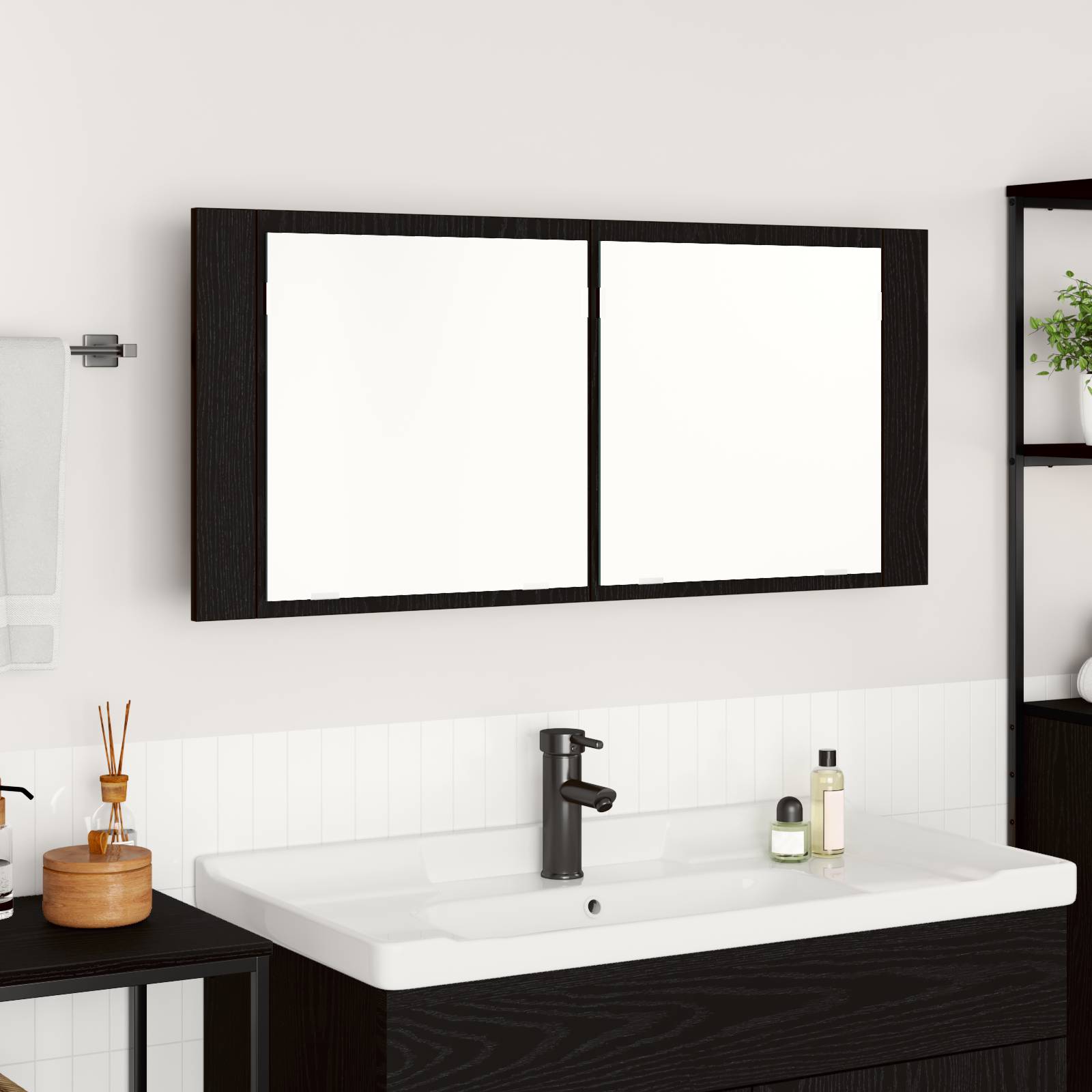 vidaXL LED Spiegelschrank Schwarz Eiche 100x12x45 cm Material