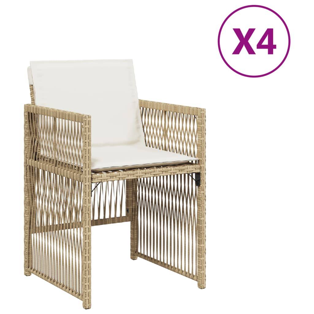 vidaXL Gartenstühle mit Kissen 4 Stk. Beige Poly Rattan