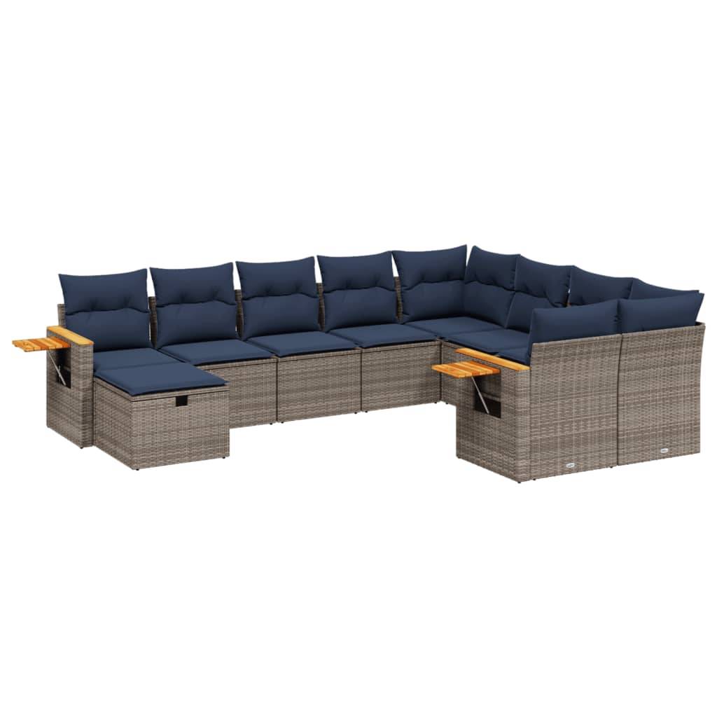 vidaXL 10-tlg. Garten-Sofagarnitur mit Kissen Grau Poly Rattan