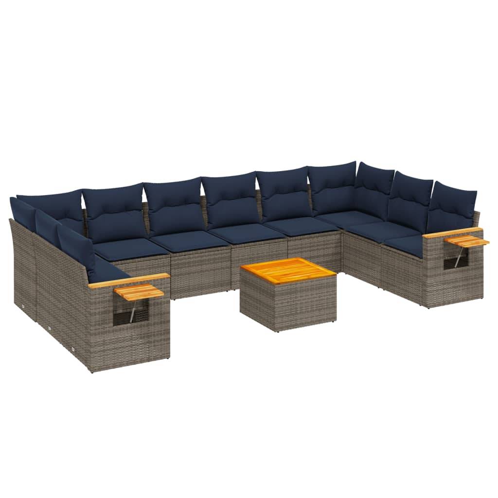 vidaXL 11-tlg. Garten-Sofagarnitur mit Kissen Grau Poly Rattan