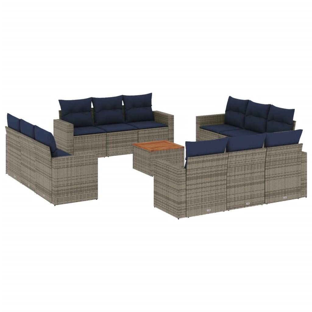 vidaXL 13-tlg. Garten-Sofagarnitur mit Kissen Grau Poly Rattan