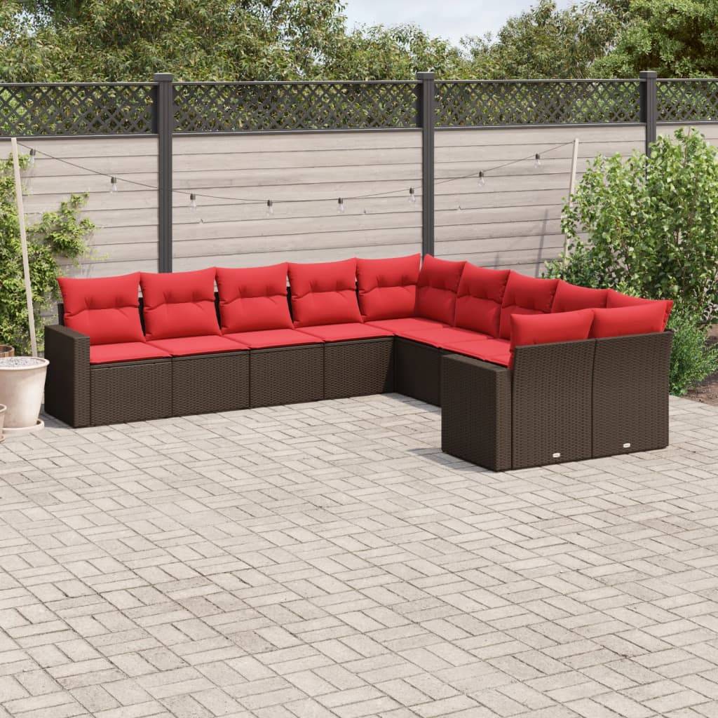 vidaXL 10-tlg. Garten-Sofagarnitur mit Kissen Braun Poly Rattan