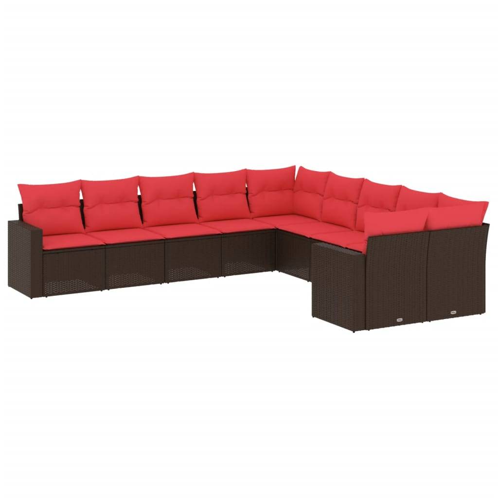 vidaXL 10-tlg. Garten-Sofagarnitur mit Kissen Braun Poly Rattan