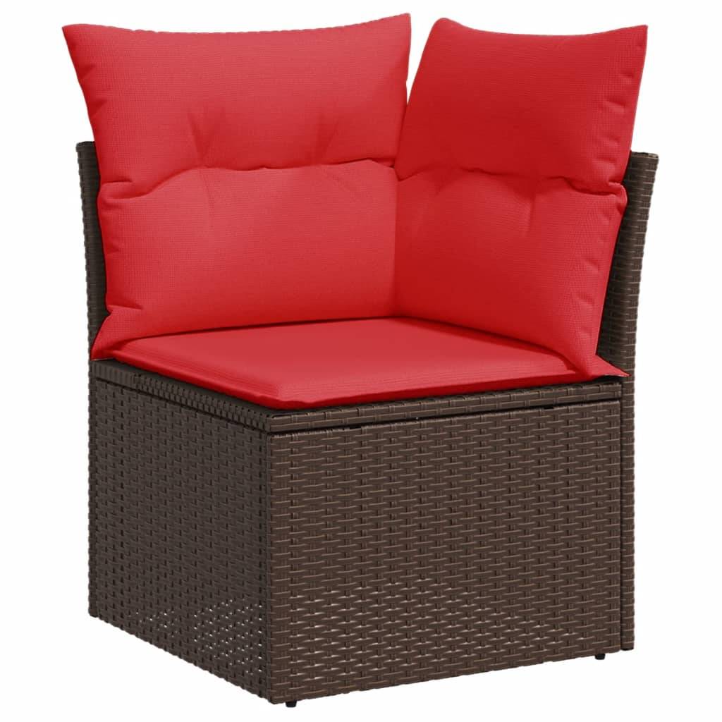 vidaXL 11-tlg. Garten-Sofagarnitur mit Kissen Braun Poly Rattan