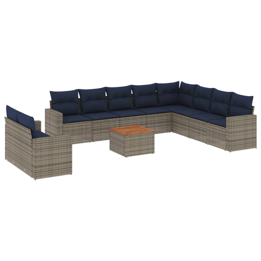 vidaXL 11-tlg. Garten-Sofagarnitur mit Kissen Grau Poly Rattan