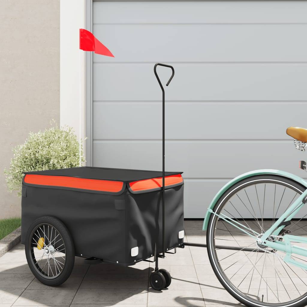 vidaXL Fahrradanhänger Schwarz und Orange 30 kg Eisen