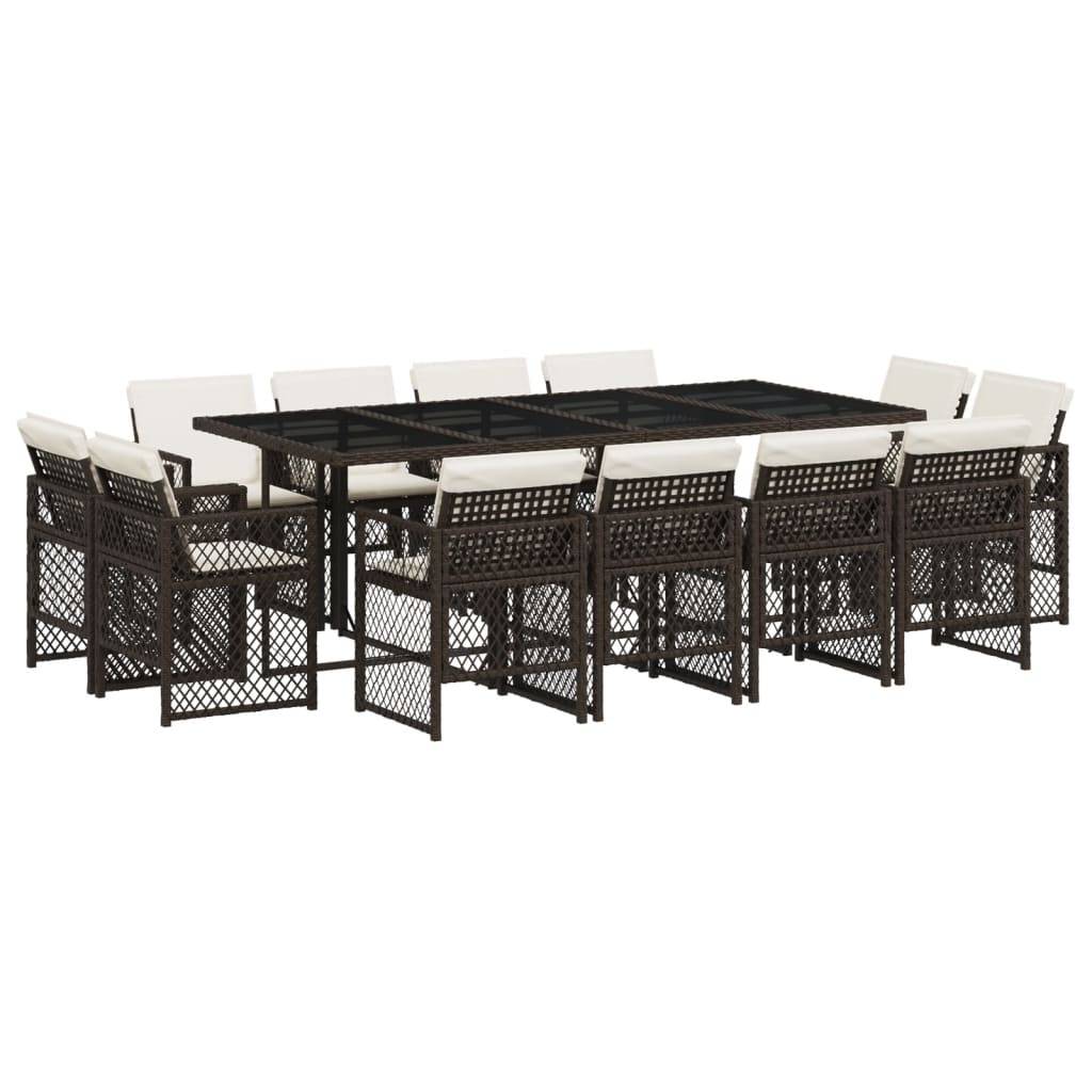 vidaXL 13-tlg. Garten-Essgruppe mit Kissen Braun Poly Rattan