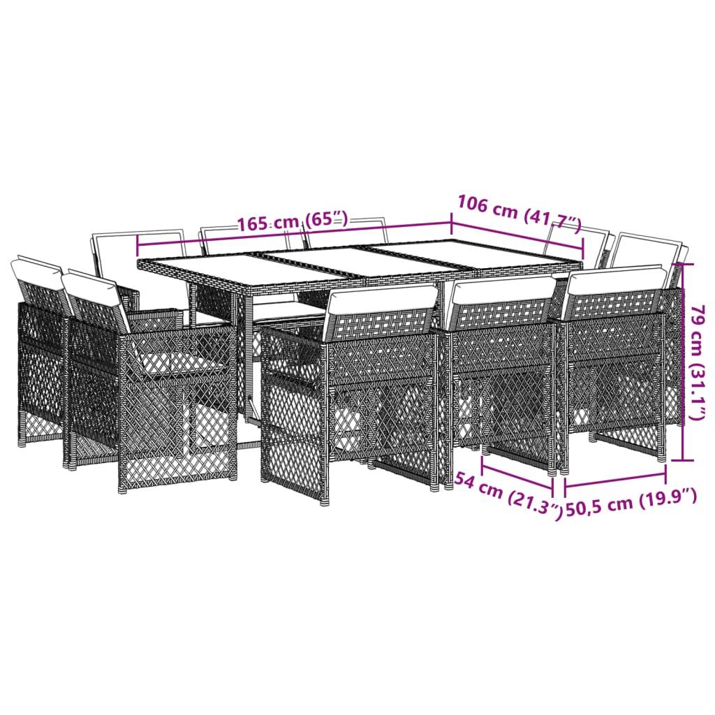 vidaXL 11-tlg. Garten-Essgruppe mit Kissen Braun Poly Rattan