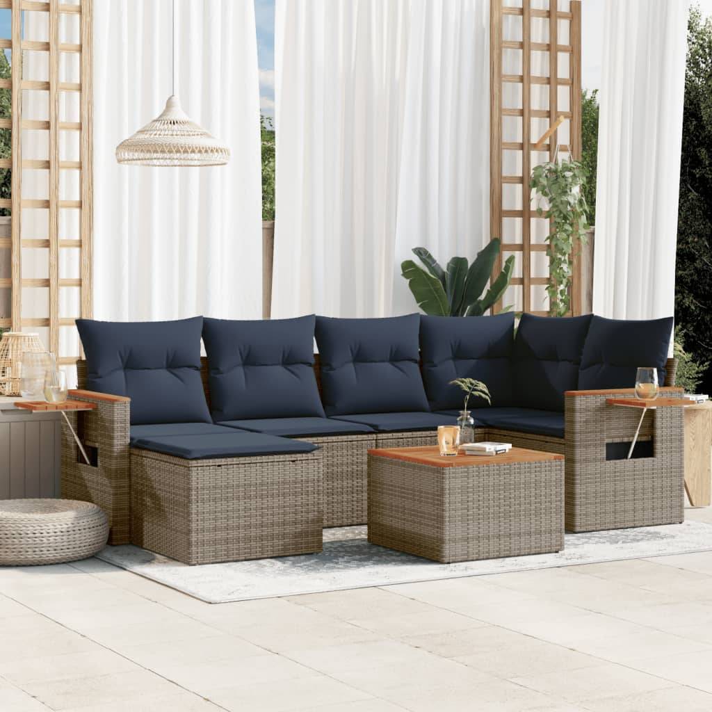 vidaXL 7-tlg. Garten-Sofagarnitur mit Kissen Grau Poly Rattan