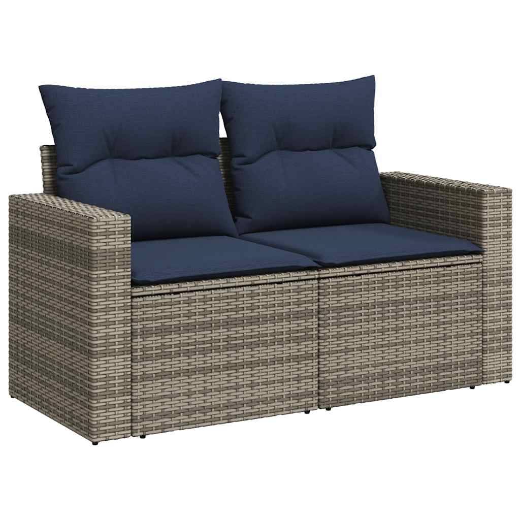vidaXL 5-tlg. Garten-Sofagarnitur mit Kissen Grau Poly Rattan Akazie