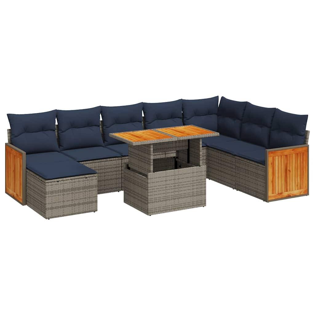 vidaXL 11-tlg. Garten-Sofagarnitur mit Kissen Grau Poly Rattan Akazie