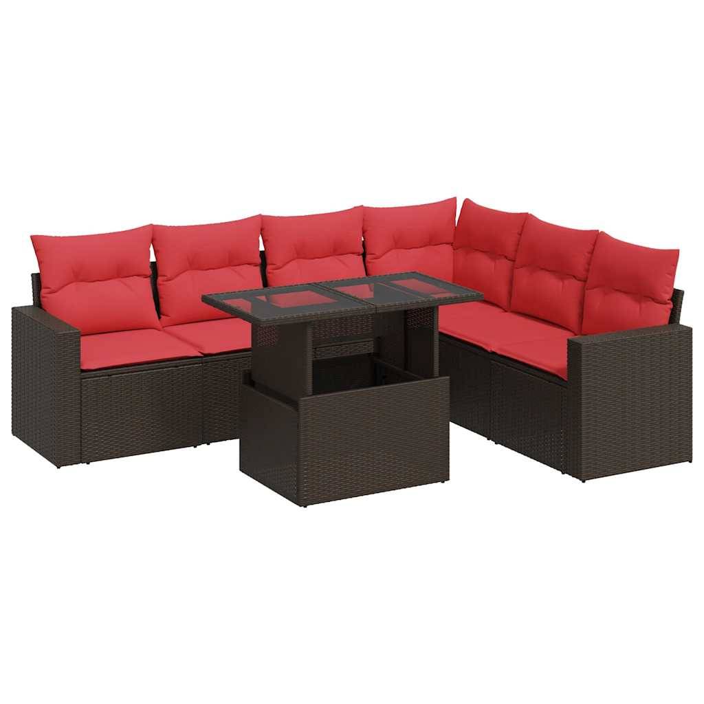 vidaXL 7-tlg. Garten-Sofagarnitur mit Kissen Grau Poly Rattan Akazie
