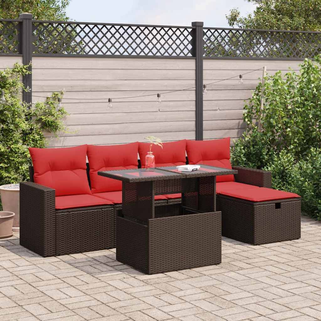 vidaXL 6-tlg. Garten-Sofagarnitur mit Kissen Schwarz Poly Rattan