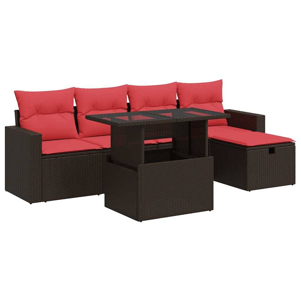 vidaXL 6-tlg. Garten-Sofagarnitur mit Kissen Schwarz Poly Rattan