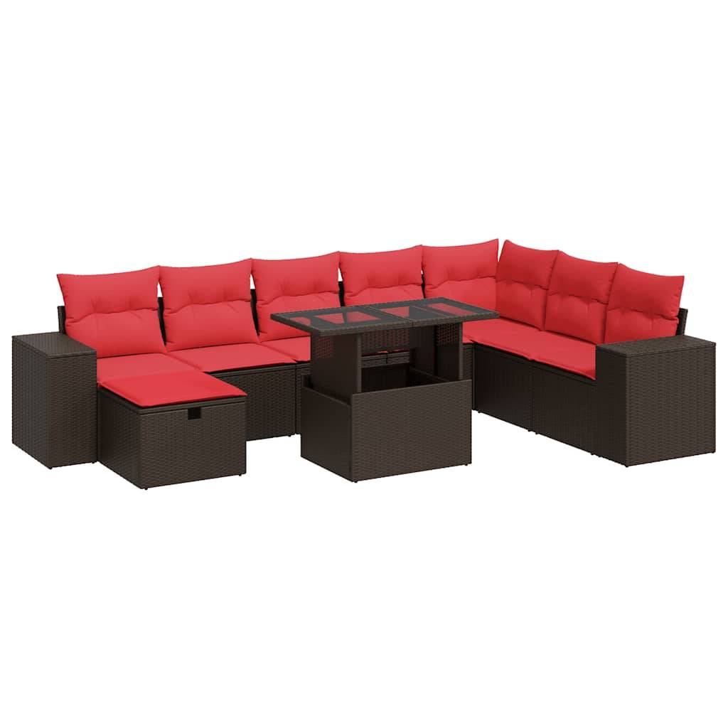 vidaXL 9-tlg. Garten-Sofagarnitur mit Kissen Schwarz Poly Rattan
