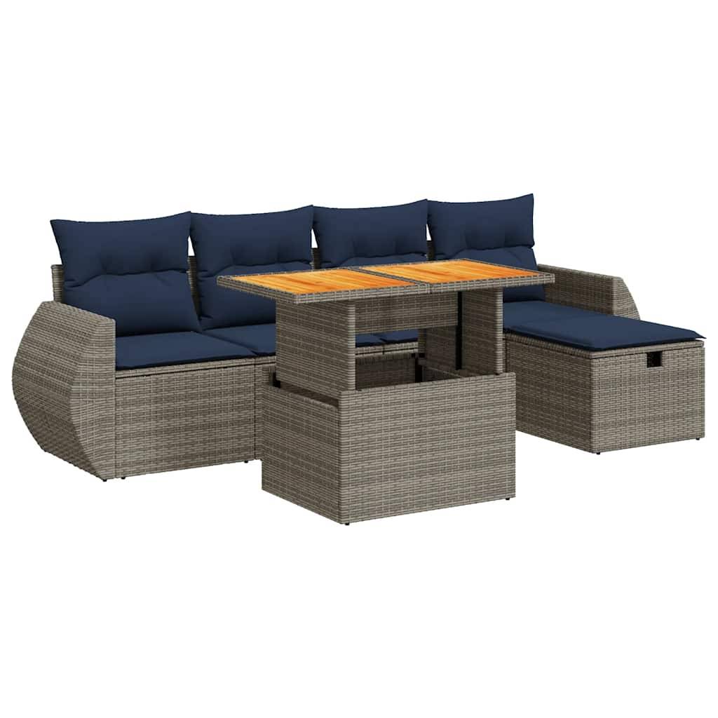 vidaXL 6-tlg. Garten-Sofagarnitur mit Kissen Schwarz Poly Rattan