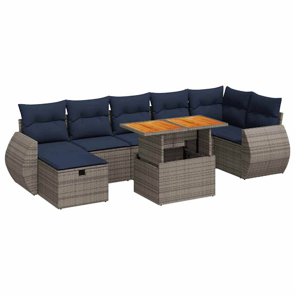 vidaXL 8-tlg. Garten-Sofagarnitur mit Kissen Grau Poly Rattan Akazie