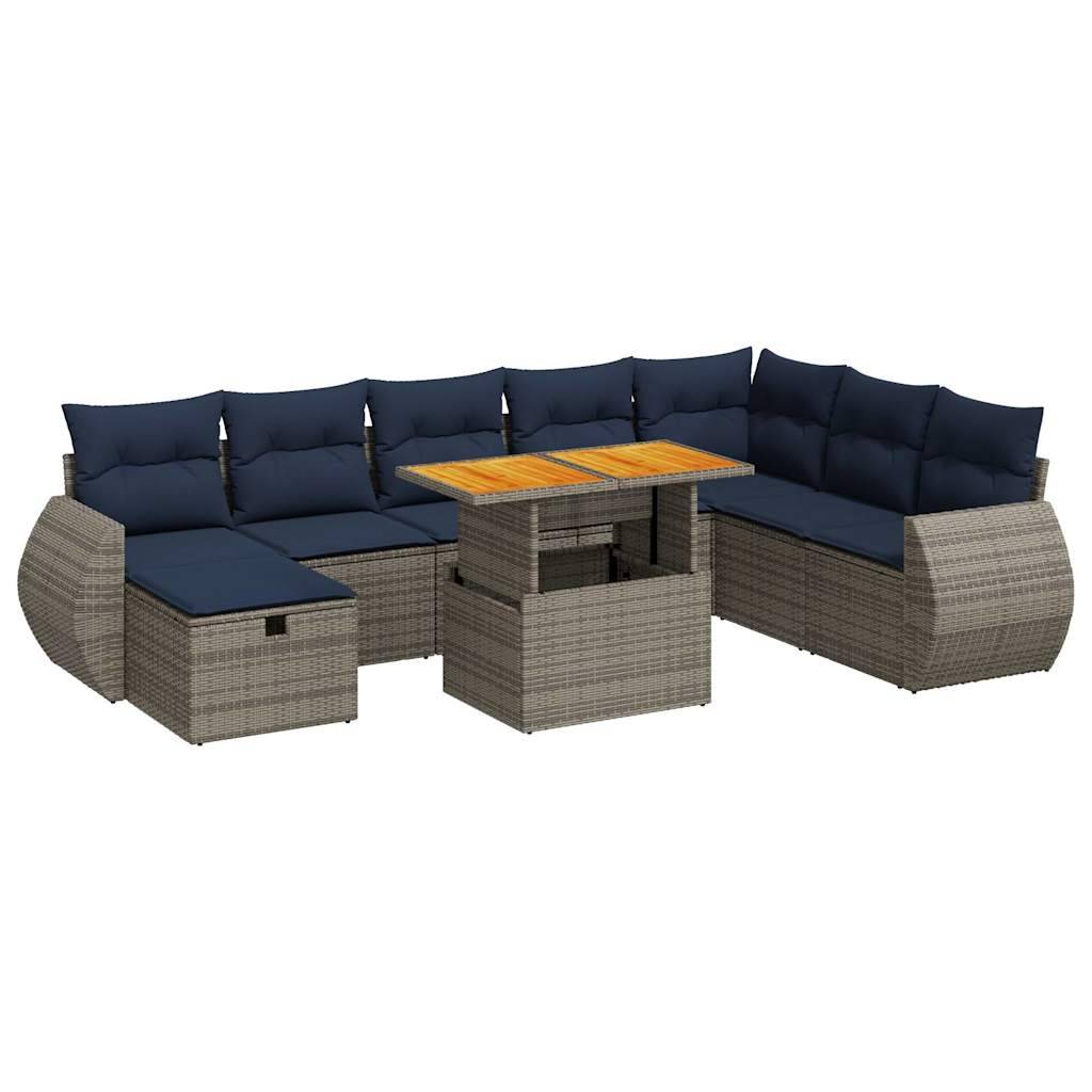 vidaXL 9-tlg. Garten-Sofagarnitur mit Kissen Schwarz Poly Rattan