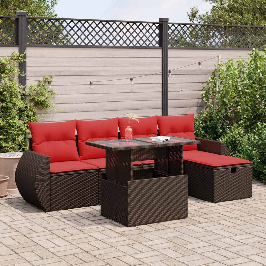 vidaXL 6-tlg. Garten-Sofagarnitur mit Kissen Schwarz Poly Rattan