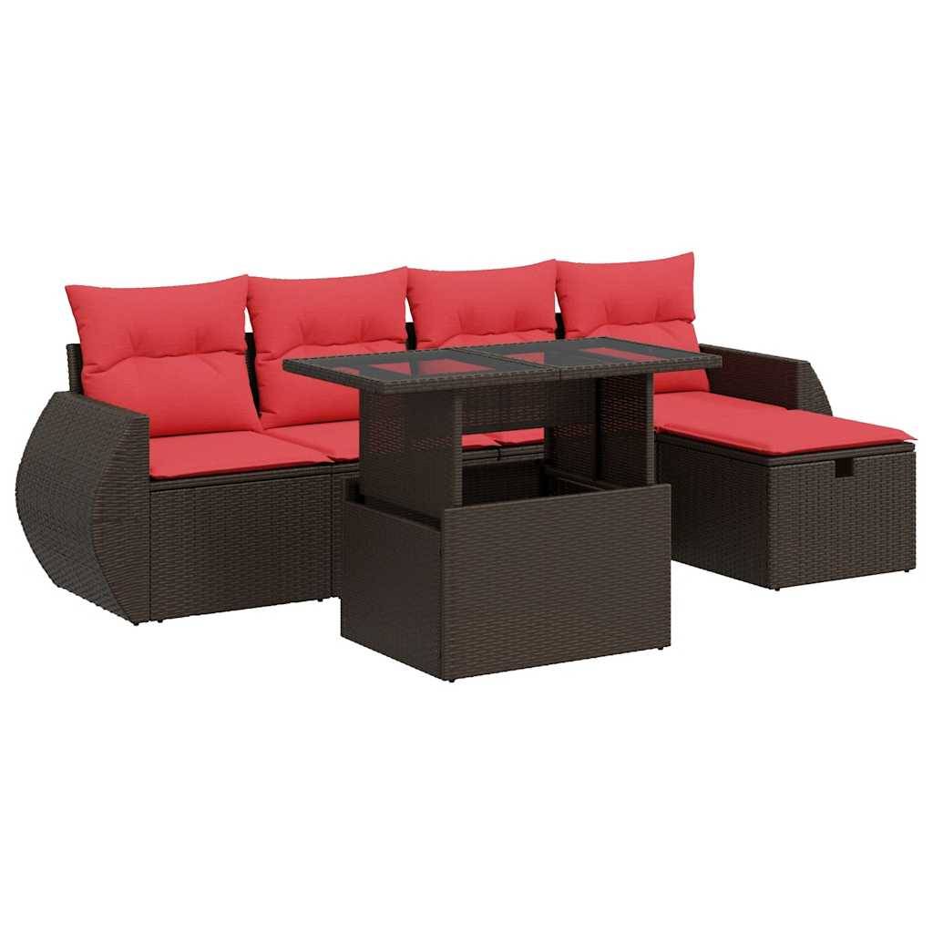 vidaXL 6-tlg. Garten-Sofagarnitur mit Kissen Schwarz Poly Rattan