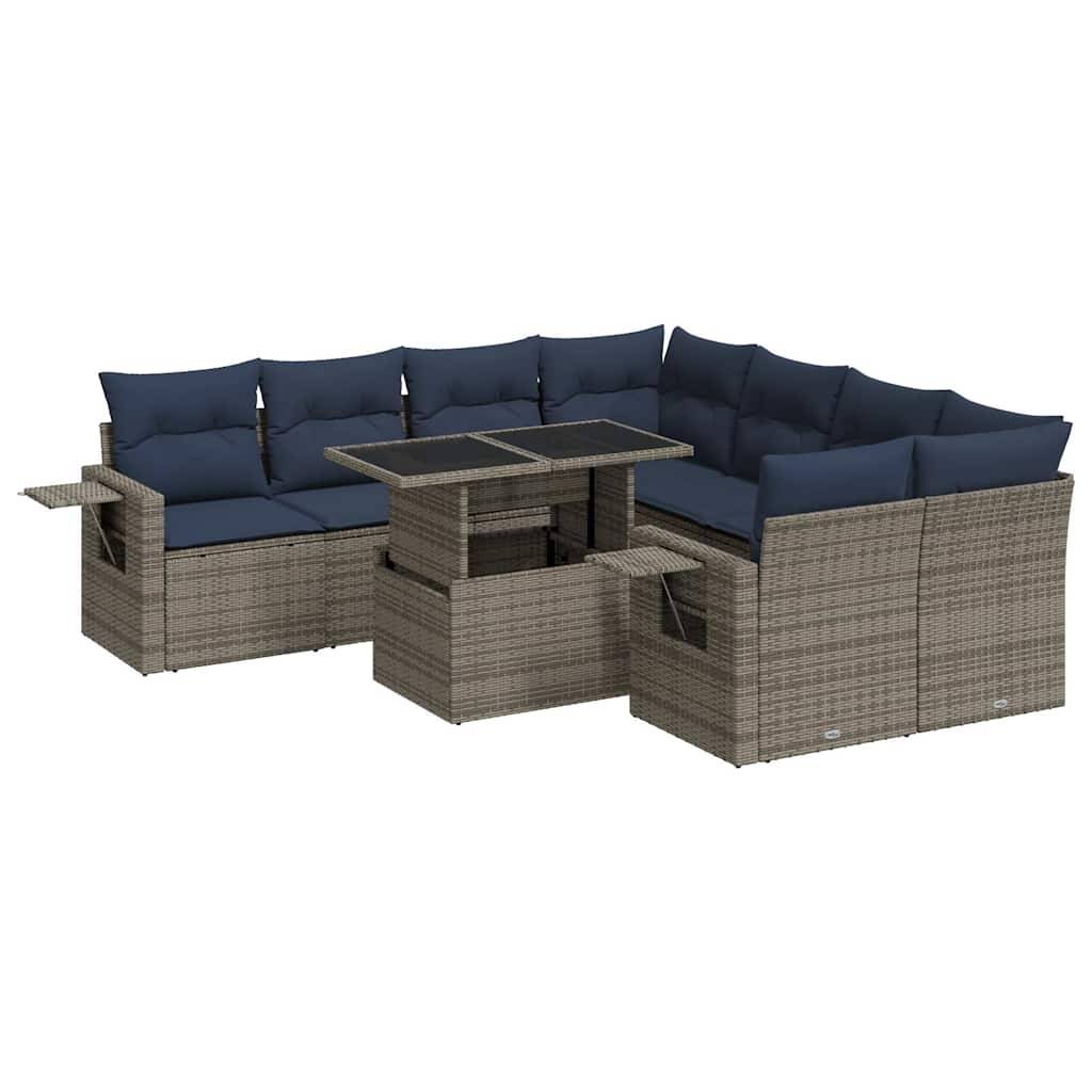 vidaXL 9-tlg. Garten-Sofagarnitur mit Kissen Schwarz Poly Rattan