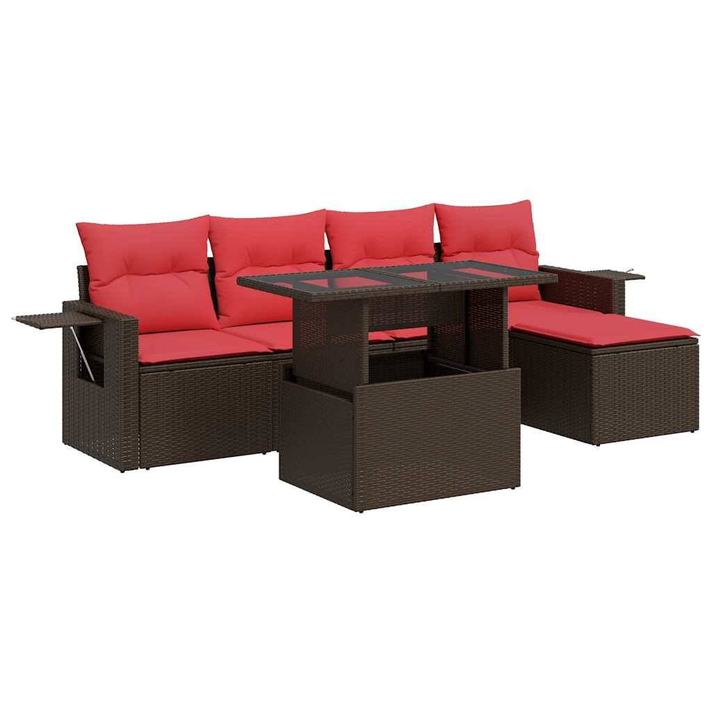 vidaXL 6-tlg. Garten-Sofagarnitur mit Kissen Grau Poly Rattan Akazie