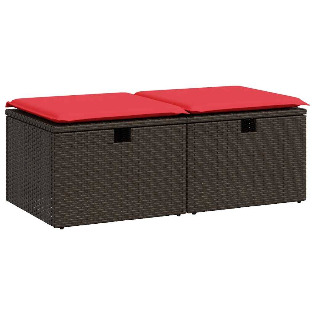 vidaXL 2-tlg. Garten-Sofagarnitur mit Kissen Braun Poly Rattan Akazie