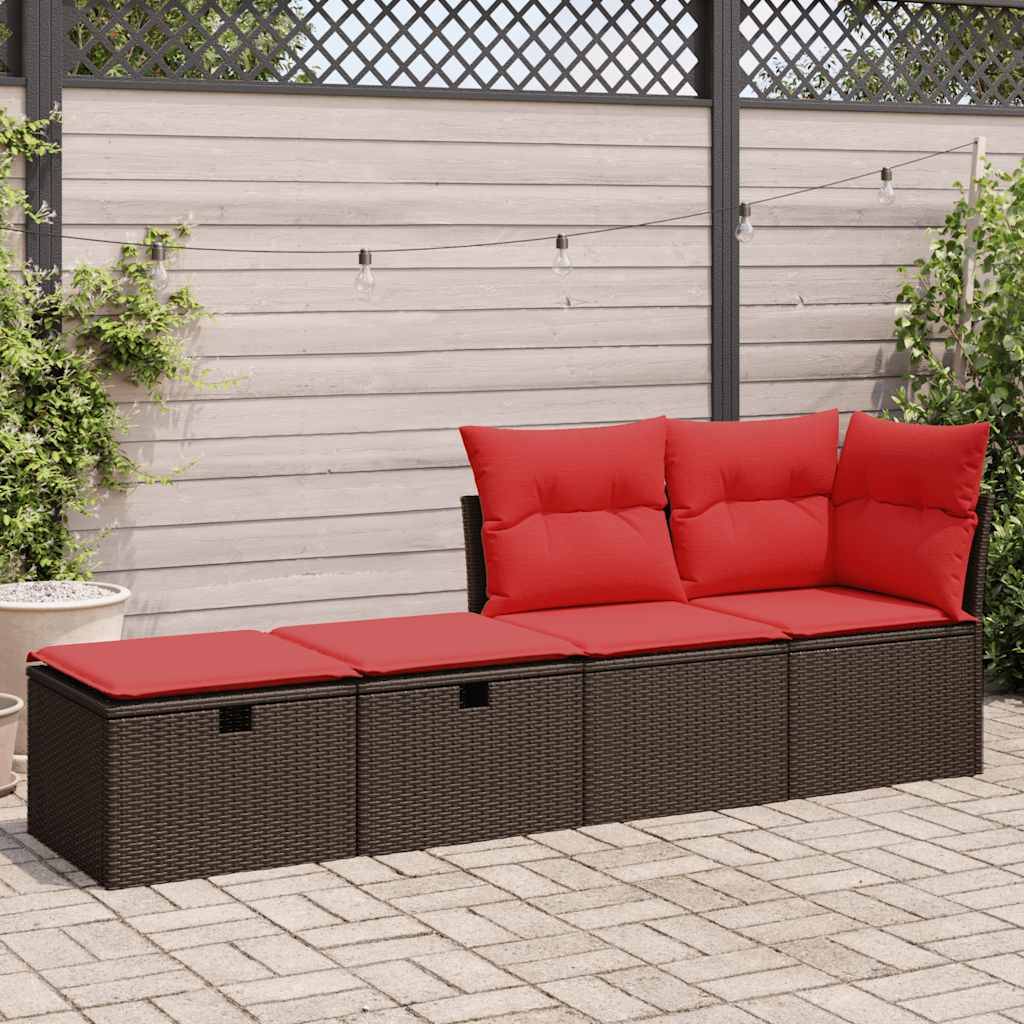 vidaXL 2-tlg. Garten-Sofagarnitur mit Kissen Braun Poly Rattan Akazie